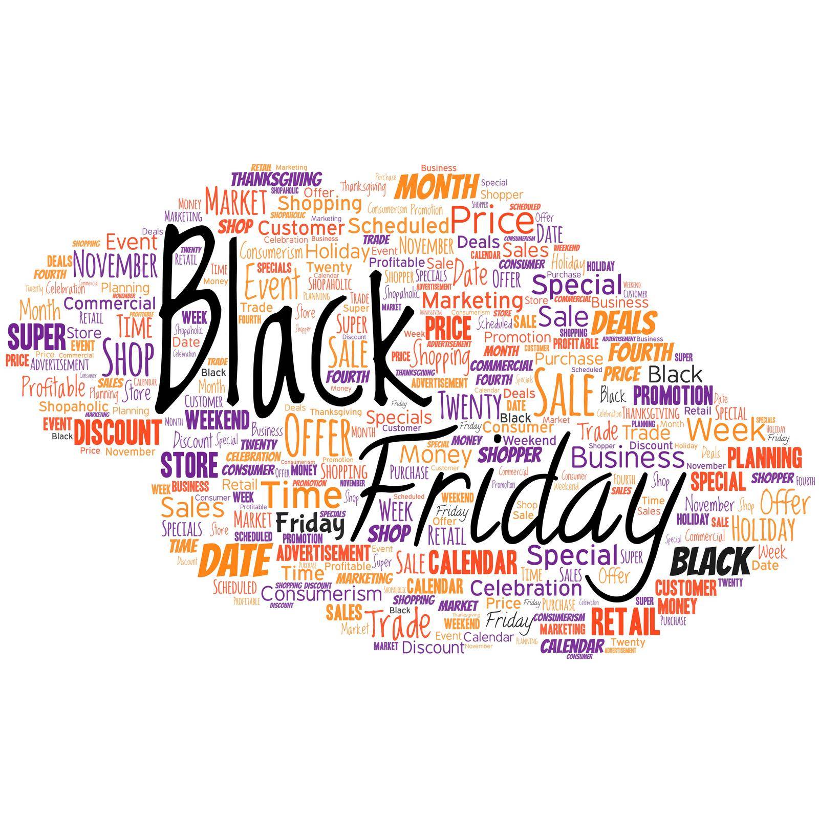 Big word cloud with words black friday. The day after the US holiday of Thanksgiving Shopping season by nialowwa