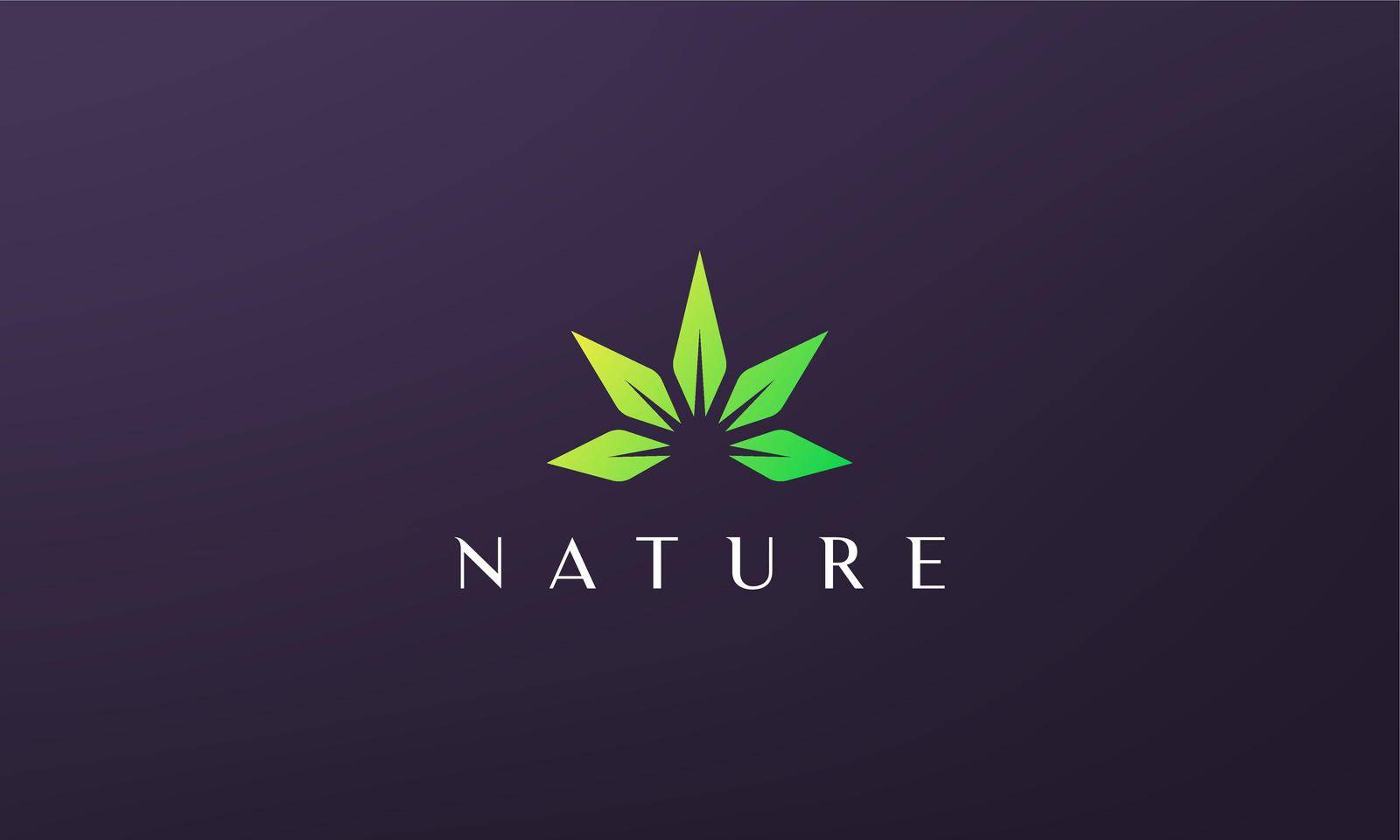 Abstract green marijuana leaf logo in a simple and modern style by murnifine
