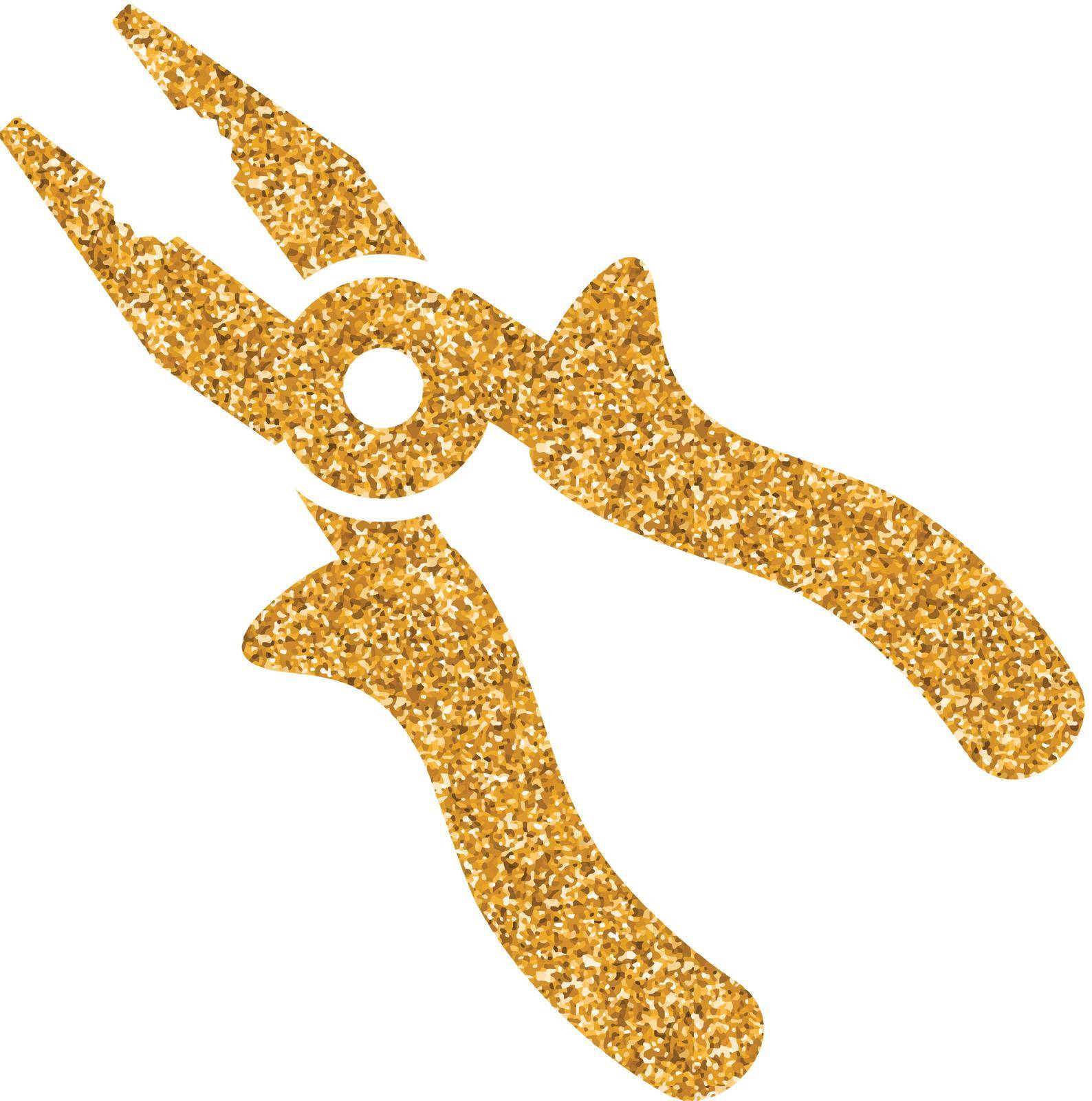 Pliers icon in gold glitter texture. Sparkle luxury style vector illustration.