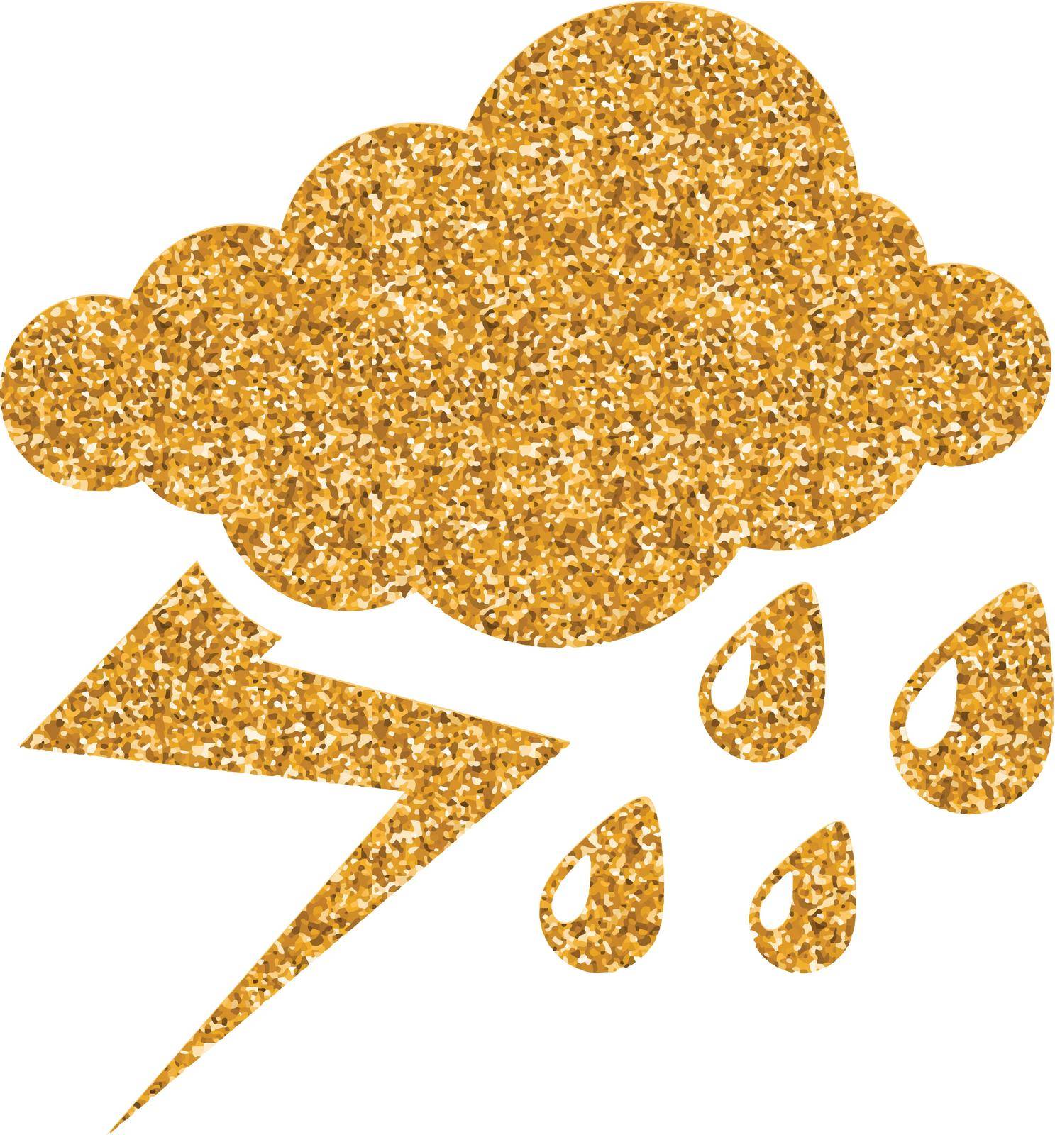 Weather overcast storm icon in gold glitter texture. Sparkle luxury style vector illustration.