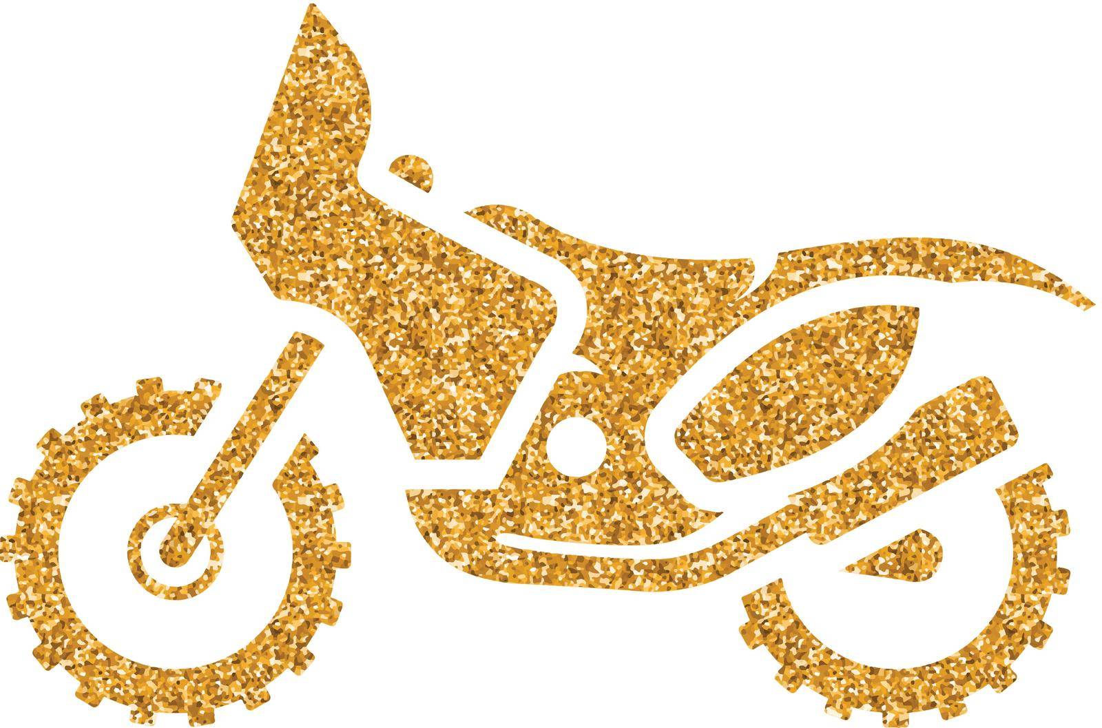 Motocross icon in gold glitter texture. Sparkle luxury style vector illustration.