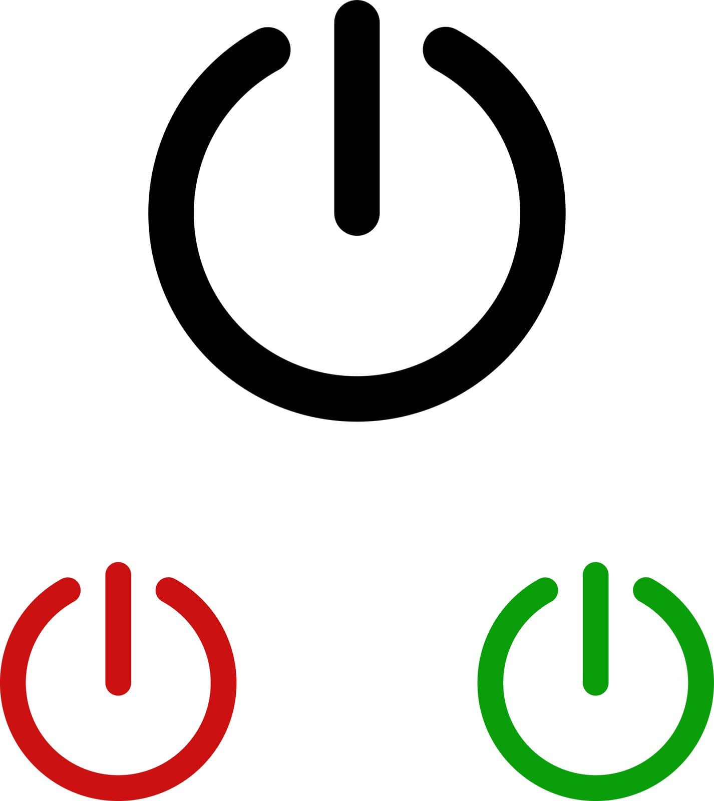 On and off sign, vector. On and off signs in black, red and green on a white background.