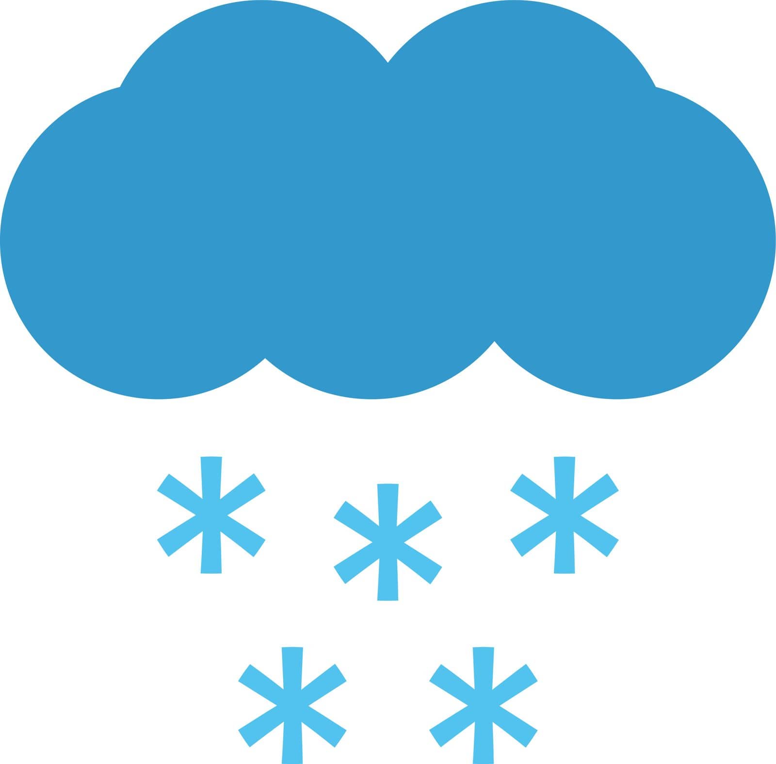 Snow, vector. Cloud and snowflakes in blue on a white background.