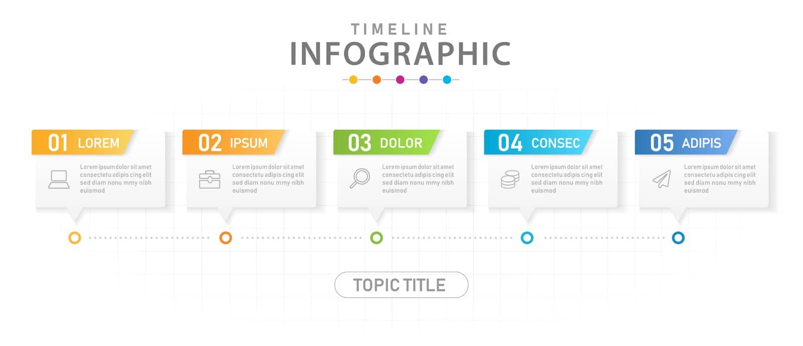 Infographic template vector for business, 5 Steps Modern Timeline diagram calendar with boxes.