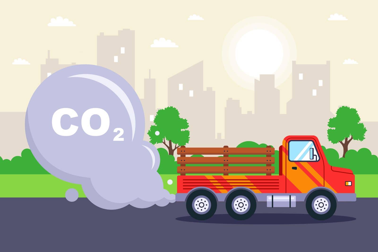 CO2 emissions from an old truck. air pollution from cars. by PlutusART