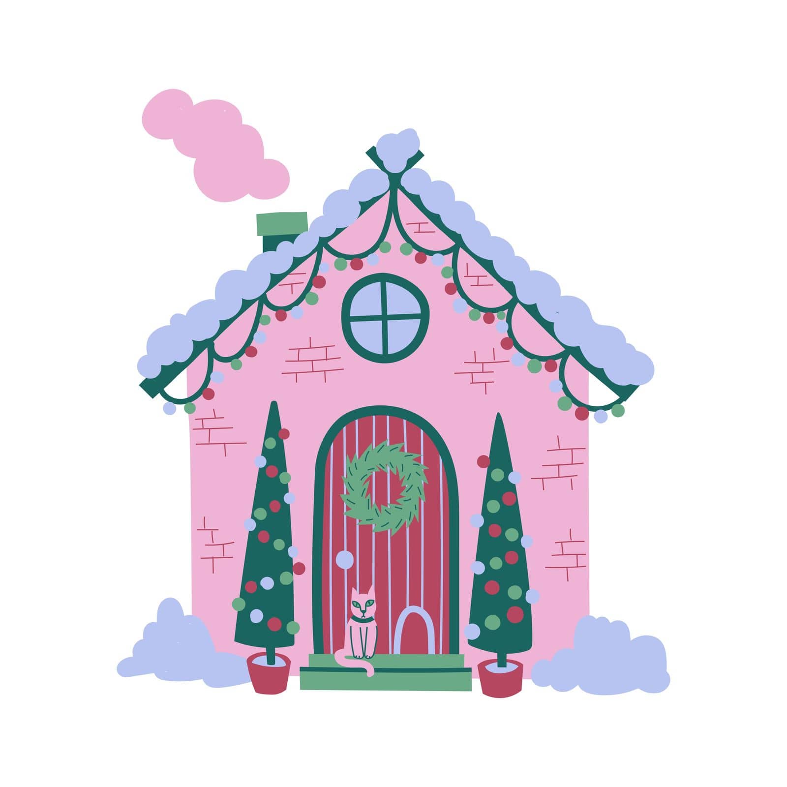 Christmas house in snow by chickfishdoodles