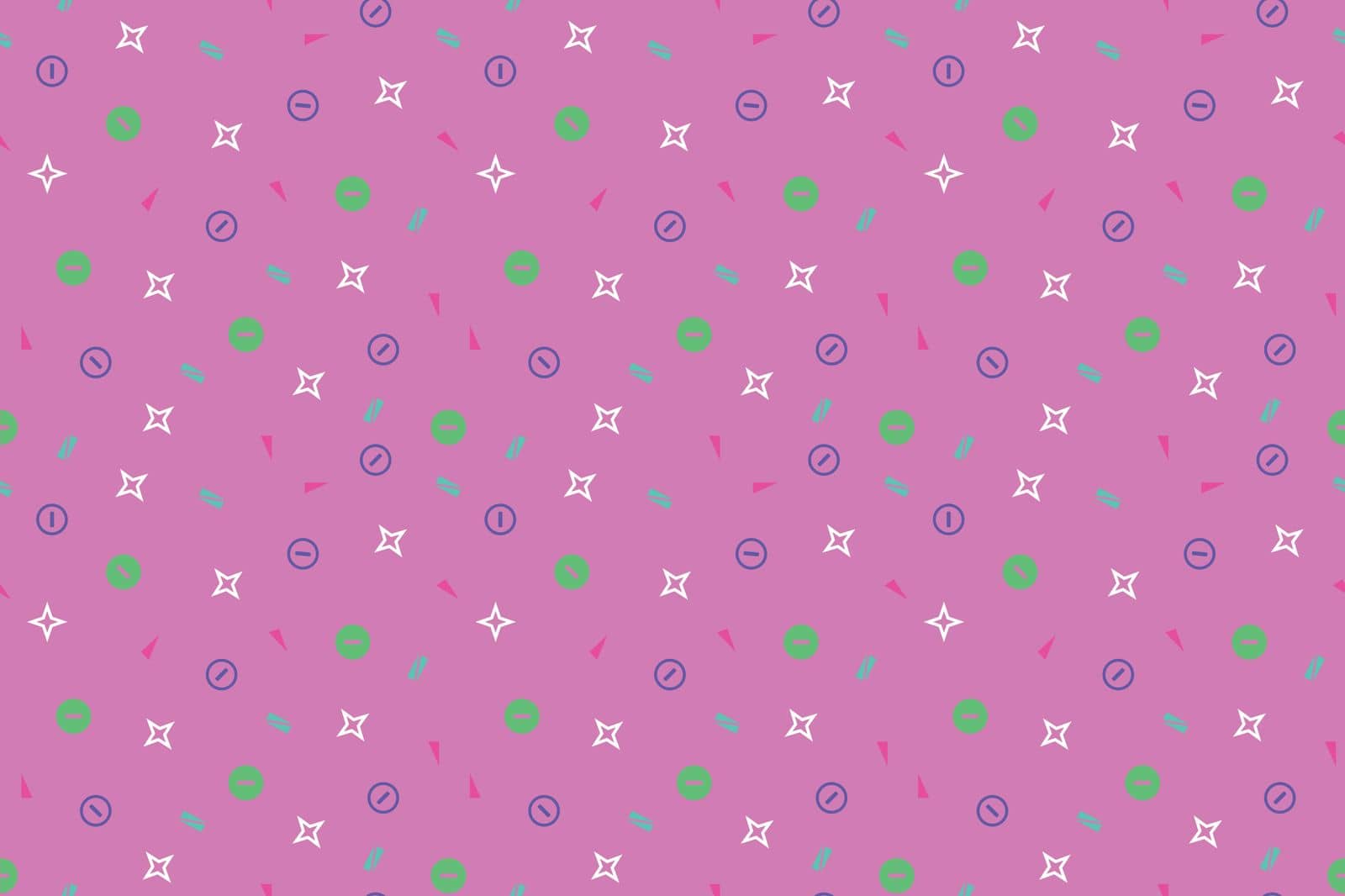 Raster pink seamless pattern with small scattered tiny shapes. Simple minimal background. Pink and green geometric wallpaper. Funky repeat design for decor, print. Vector illustration