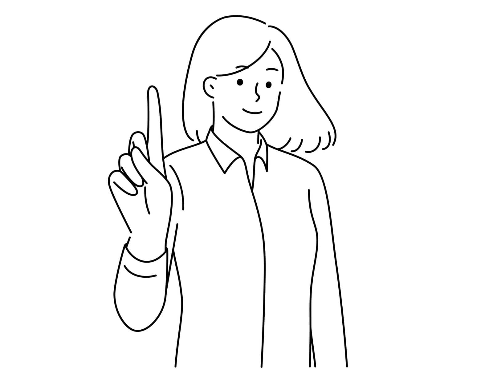Smiling woman point finger up generate idea by Vasilyeu