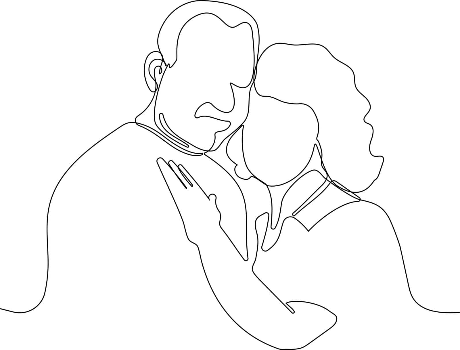 one line drawing of hugging couple vector minimalism. Single hand drawn continuous of man and woman in romantic moment. Vector illustration