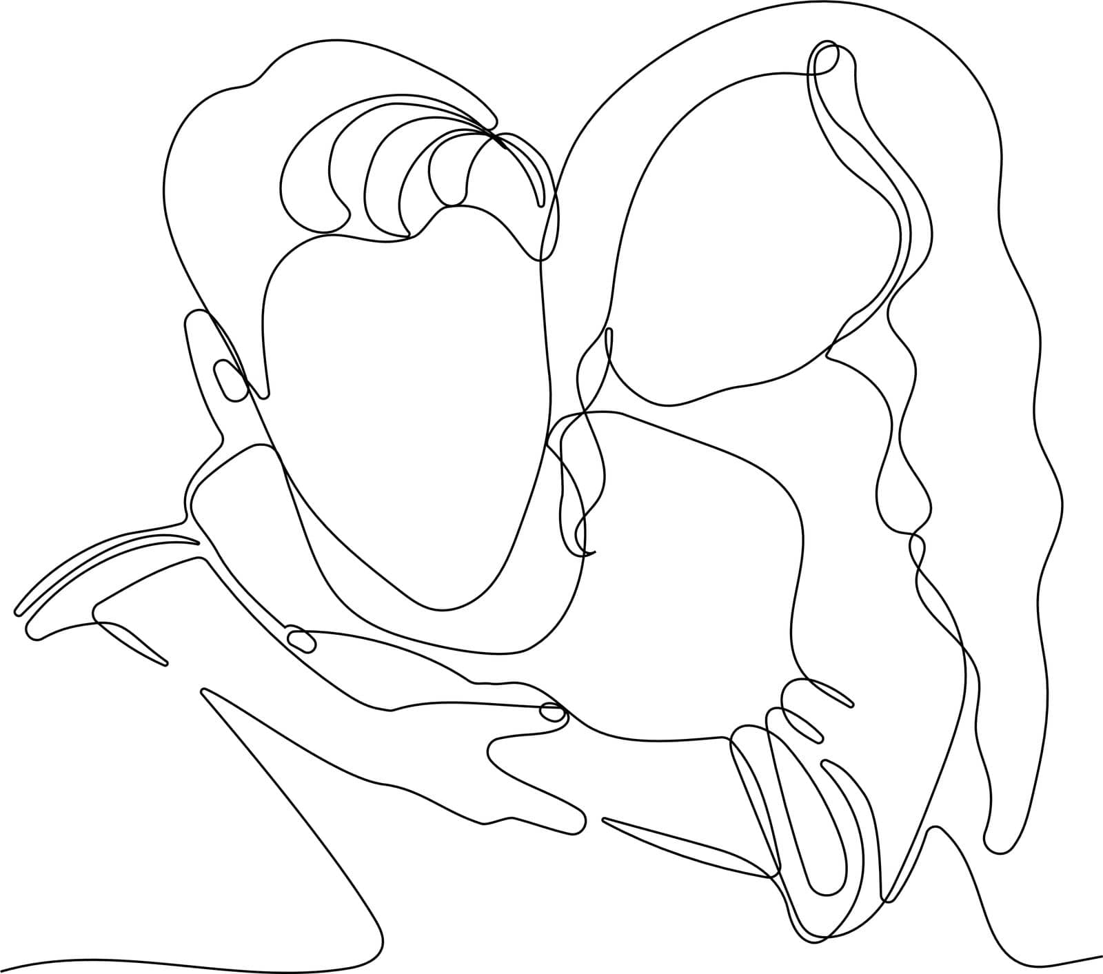 one line drawing of hugging couple vector minimalism. Single hand drawn continuous of man and woman in romantic moment. by milastokerpro