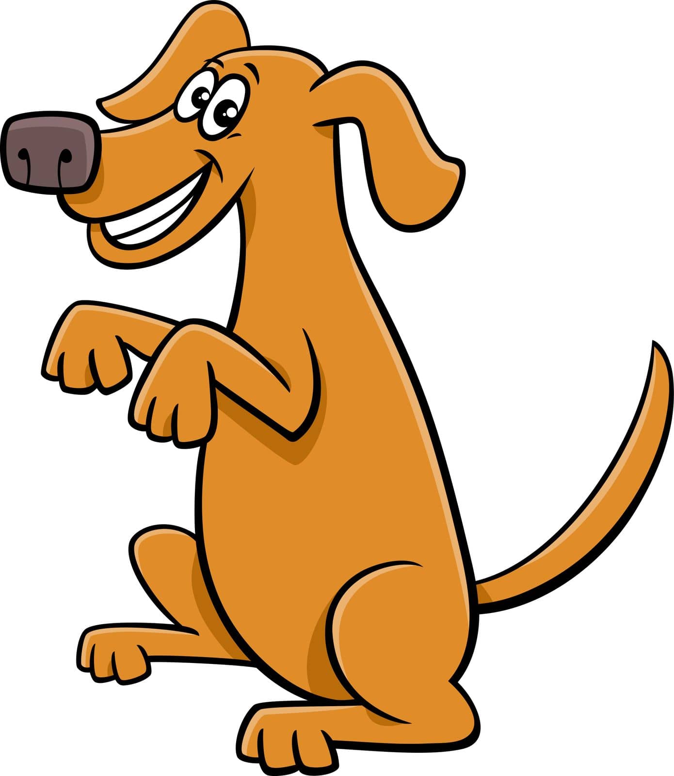 Cartoon illustration of playful dog animal character doing a trick
