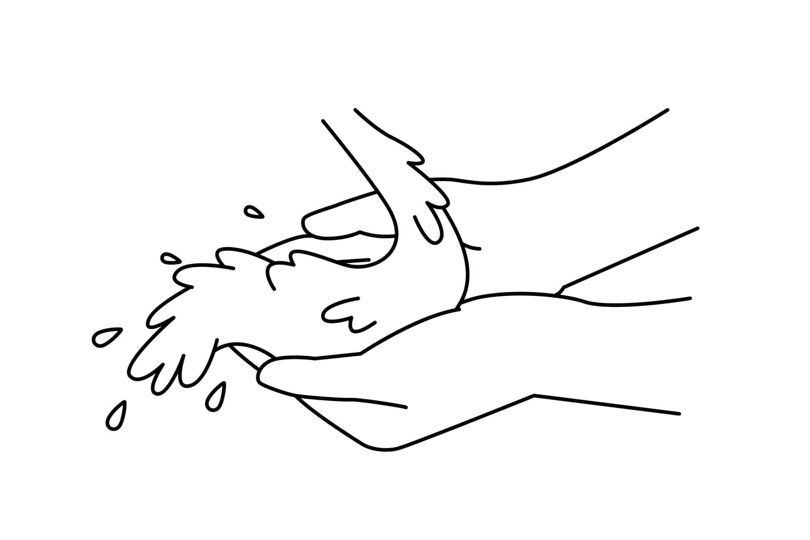 Close-up of person hands with clean water. Man or woman palms washing under clear tap or stream water. Vector illustration. . Vector illustration
