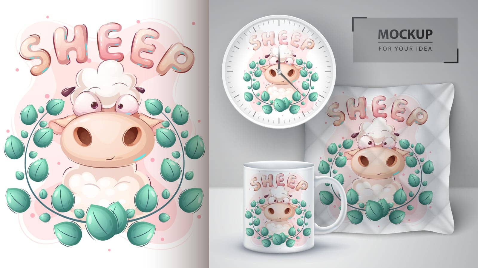 Cartoon character pretty animal lamb - poster and merchandising. Vector eps 10