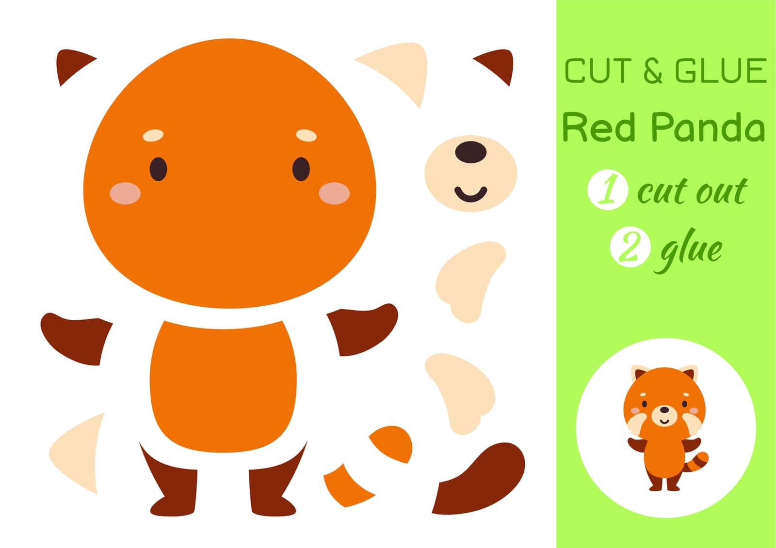 Cut and glue paper little red panda. Kids crafts activity page. Educational game for preschool children. DIY worksheet. Kids art game and activities jigsaw. Vector stock illustration by Melnyk