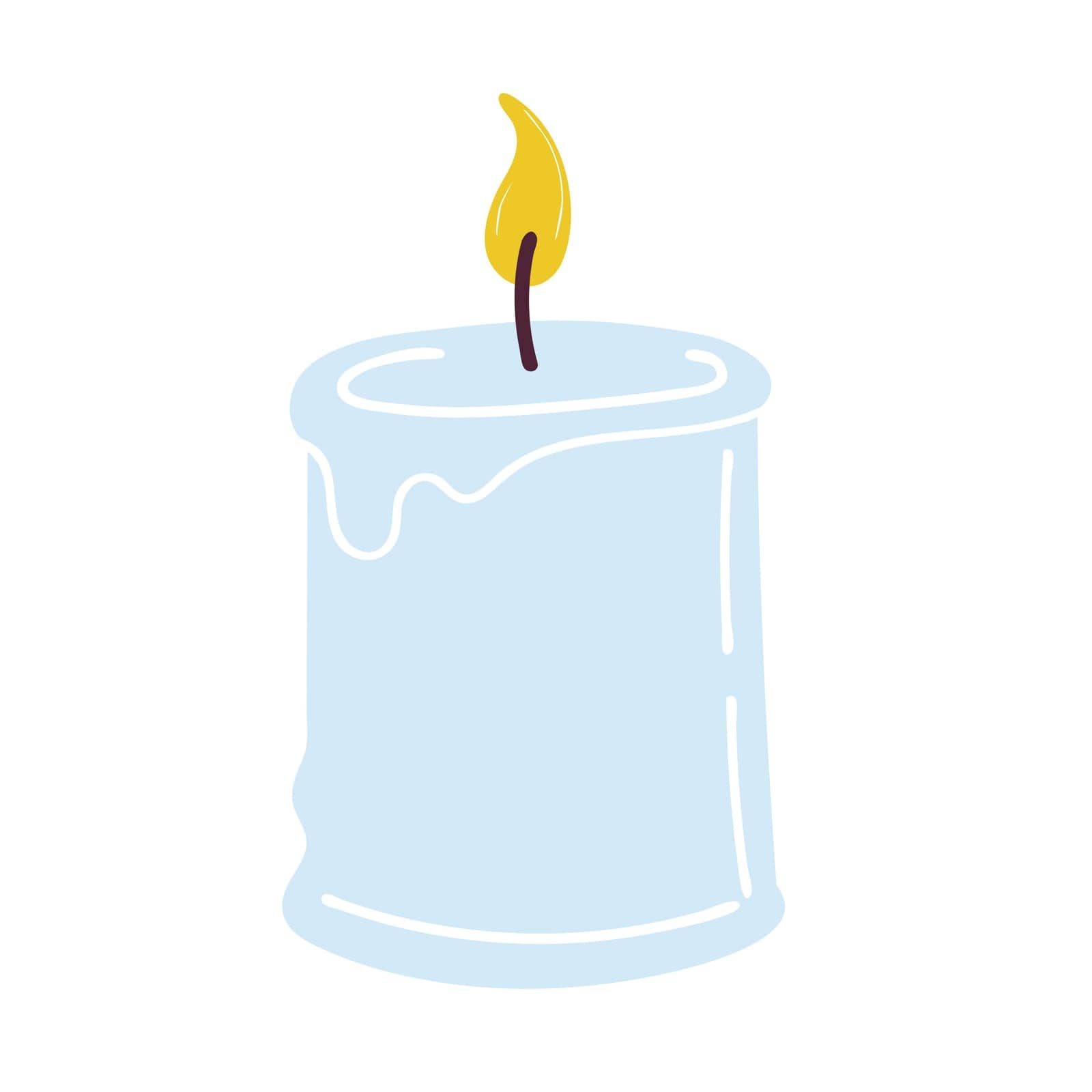 Burning aromatic candle for aromatherapy and interior decoration, isolated on a white background. Element for the design. Flat cartoon vector illustration