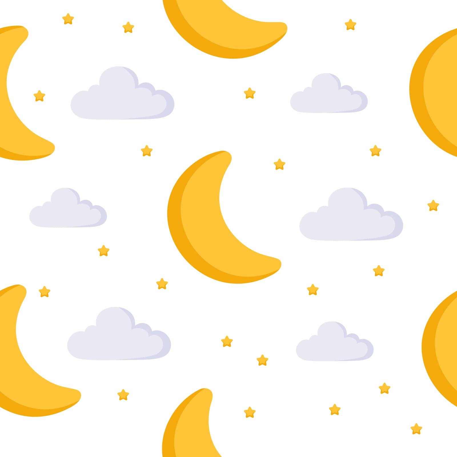 Seamless childish pattern with moons and clouds. Creative kids texture for fabric, wrapping, textile, wallpaper, apparel. Vector illustration by Melnyk