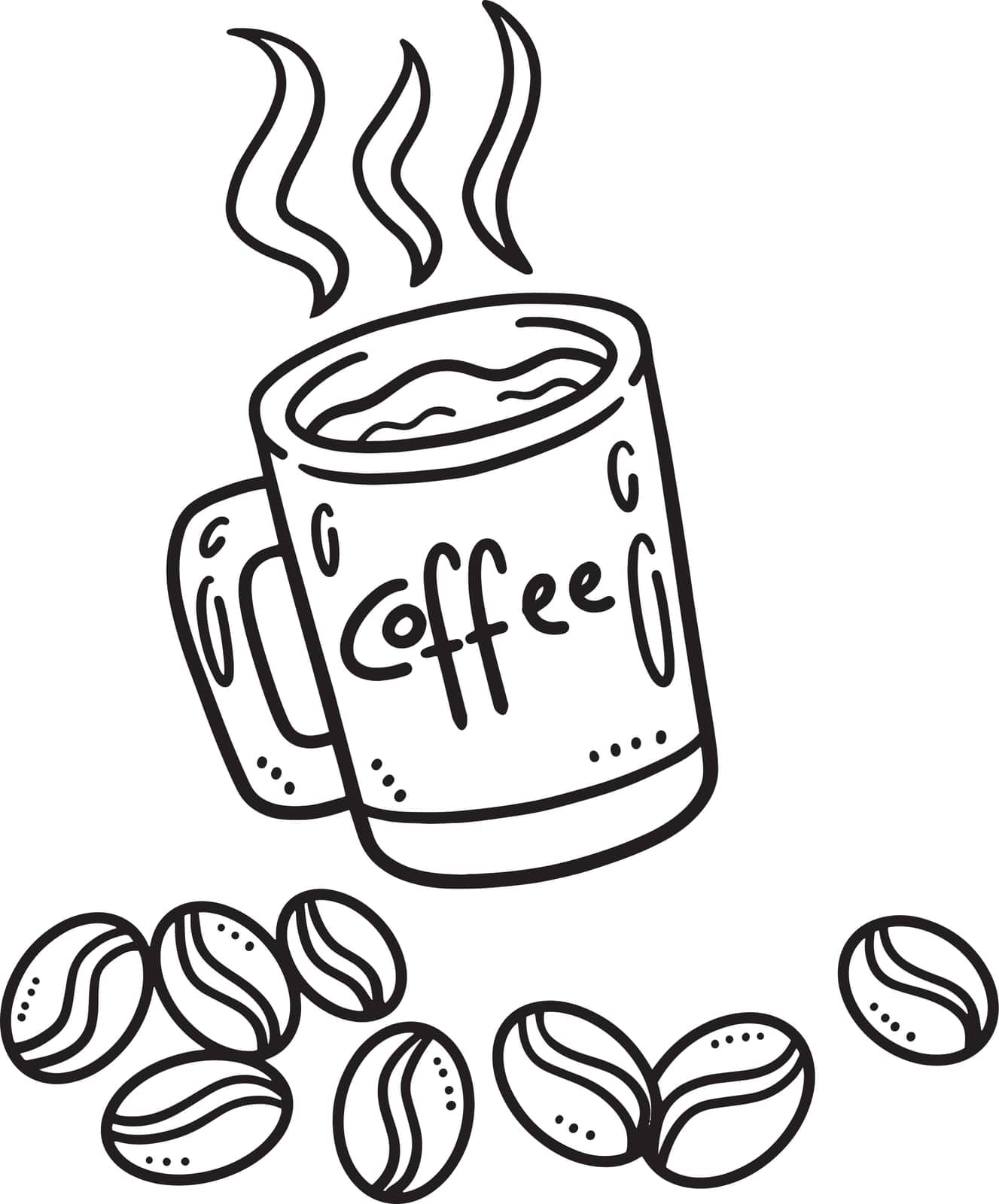 A cute and funny coloring page of a Mug with Coffee, and Coffee Beans. Provides hours of coloring fun for children. Color, this page is very easy. Suitable for little kids and toddlers.