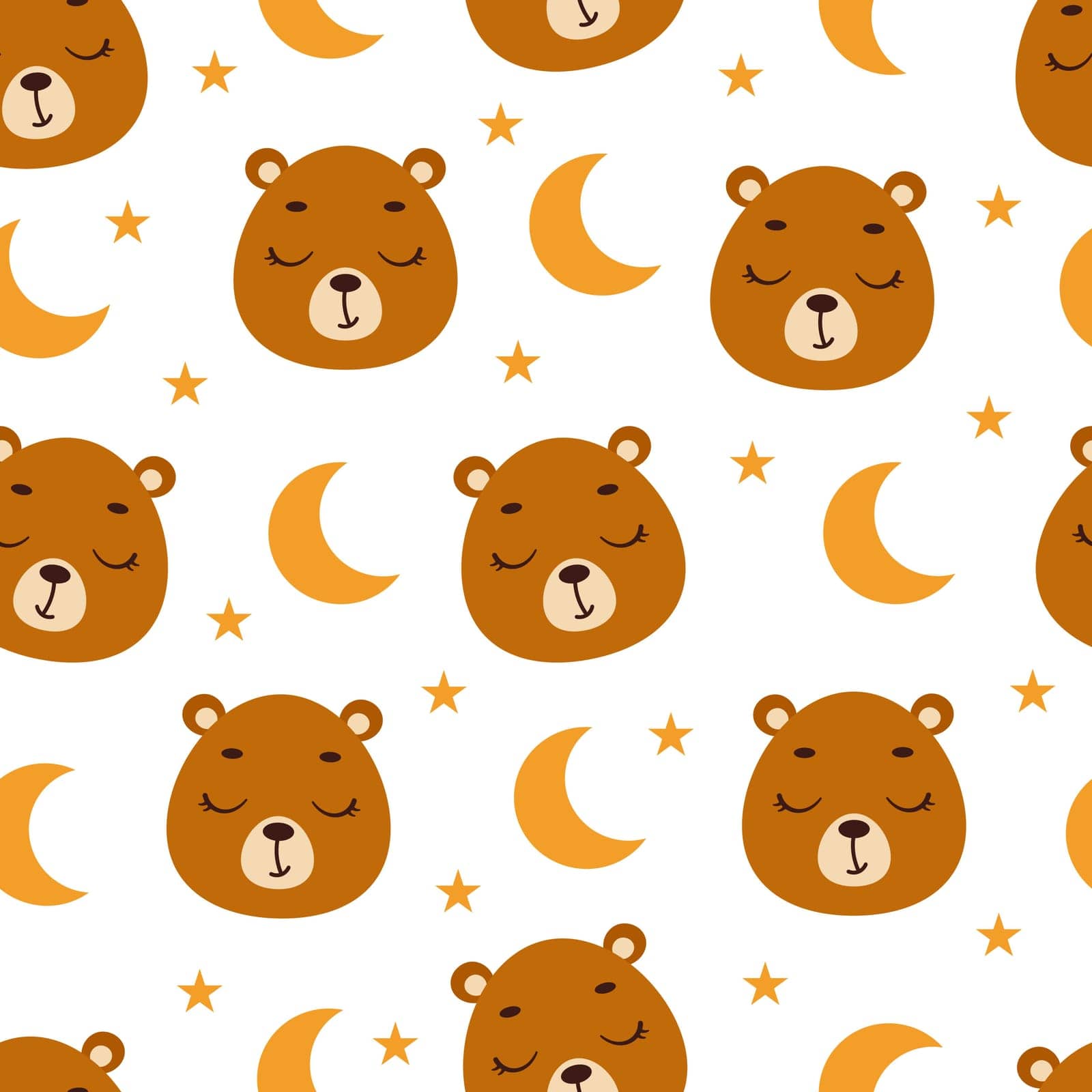 Cute little slipping bear head seamless childish pattern. Funny cartoon animal character for fabric, wrapping, textile, wallpaper, apparel. Vector illustration