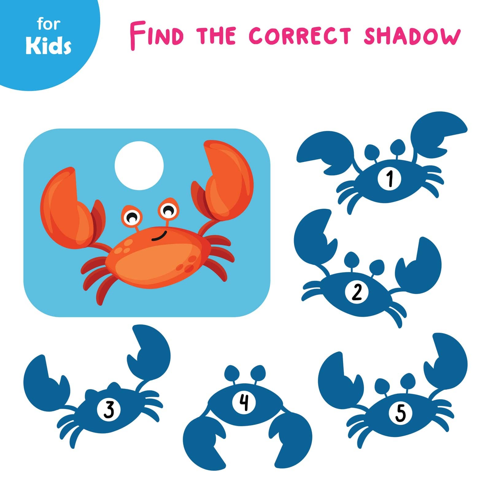Mini game for children. find the correct shadow for the crab. learning, fun by Ramanouskaya