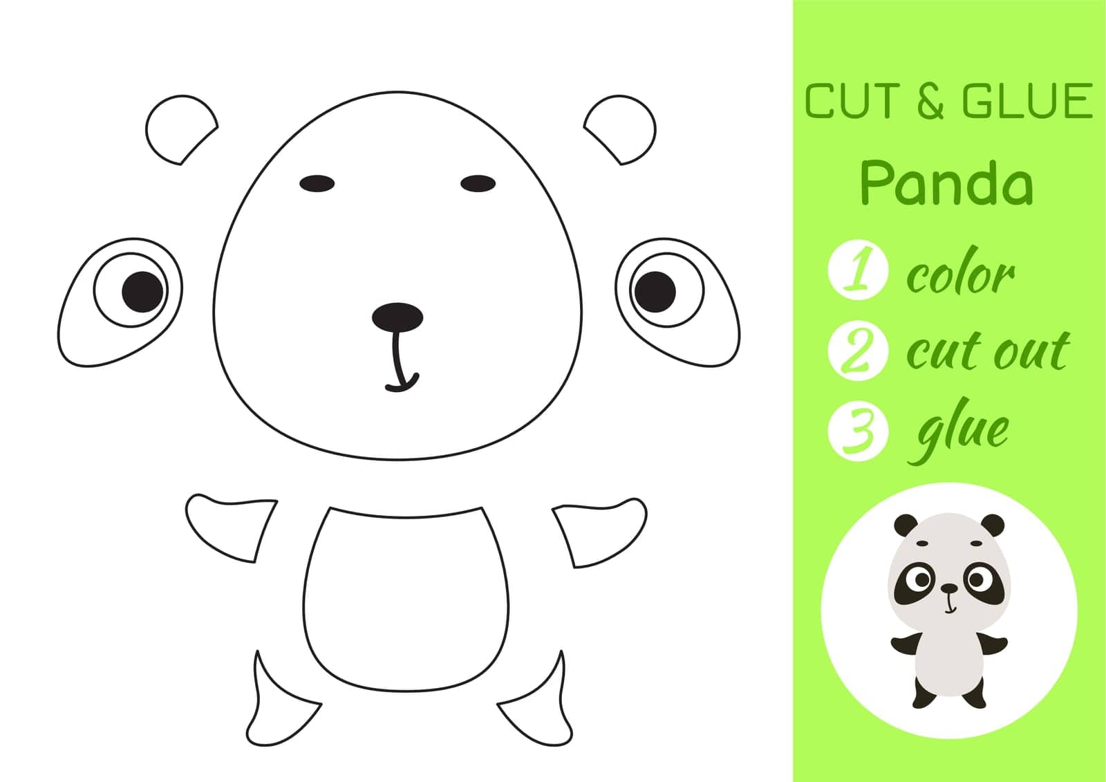 Color, cut and glue paper little panda. Cut and paste crafts activity page. Educational game for preschool children. DIY worksheet. Kids logic game, puzzle. Vector stock illustration by Melnyk