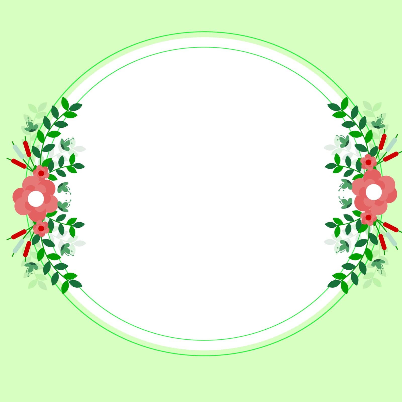 Circle Shape Text Frame Surrounded With Assorted Flowers Hearts And Leaves.