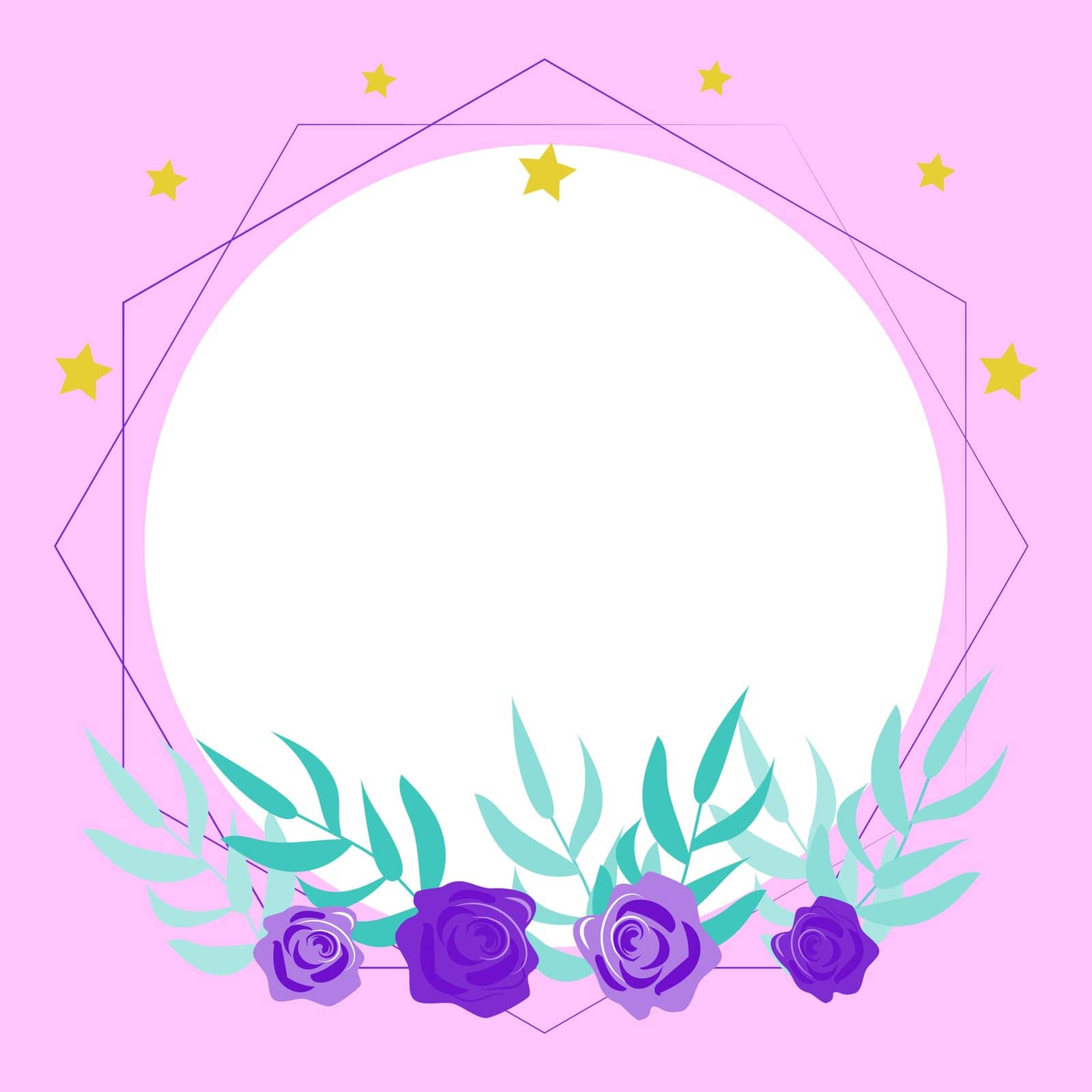 Blank purple Frame Decorated With Colorful Flowers And Foliage