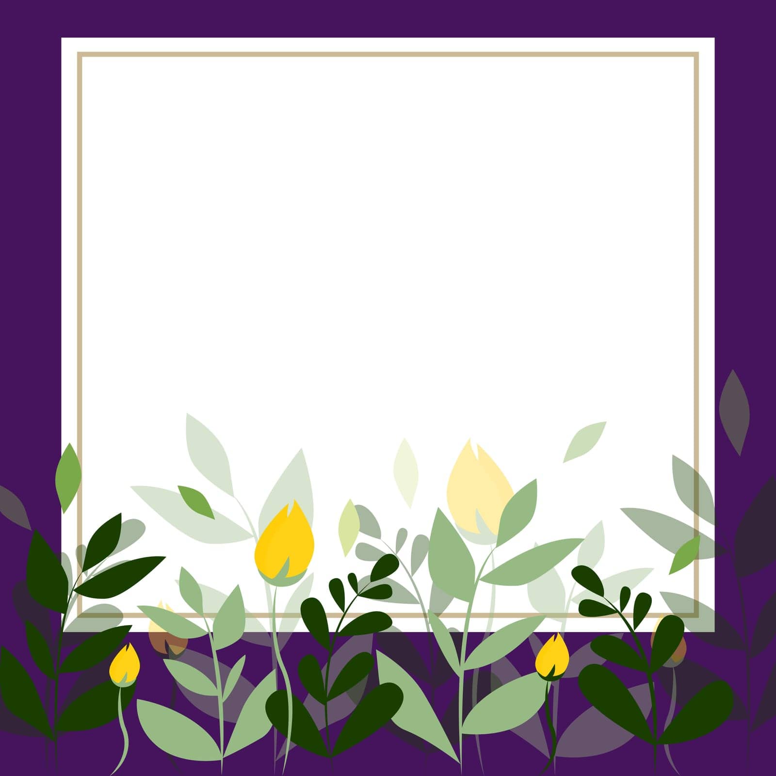 Frame Decorated With Colorful Flowers And Foliage Arranged Harmoniously. Empty Poster Border Surrounded By Multicolored Bouquet Organized Pleasantly. Dark Purple color. by nialowwa