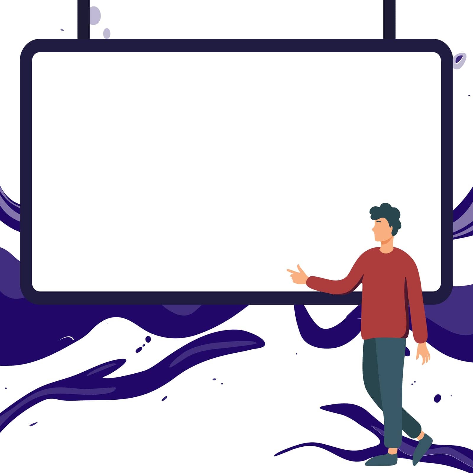 Presentator shows important information on whiteboard. Man show main message written over big text holder. Finger pointing to table with words. by nialowwa