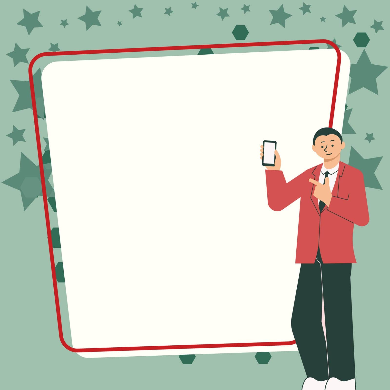 Businessman holding cellphone contains important message.Big empty speech bubble for text on bright colored background. Brand new information in phone. by nialowwa