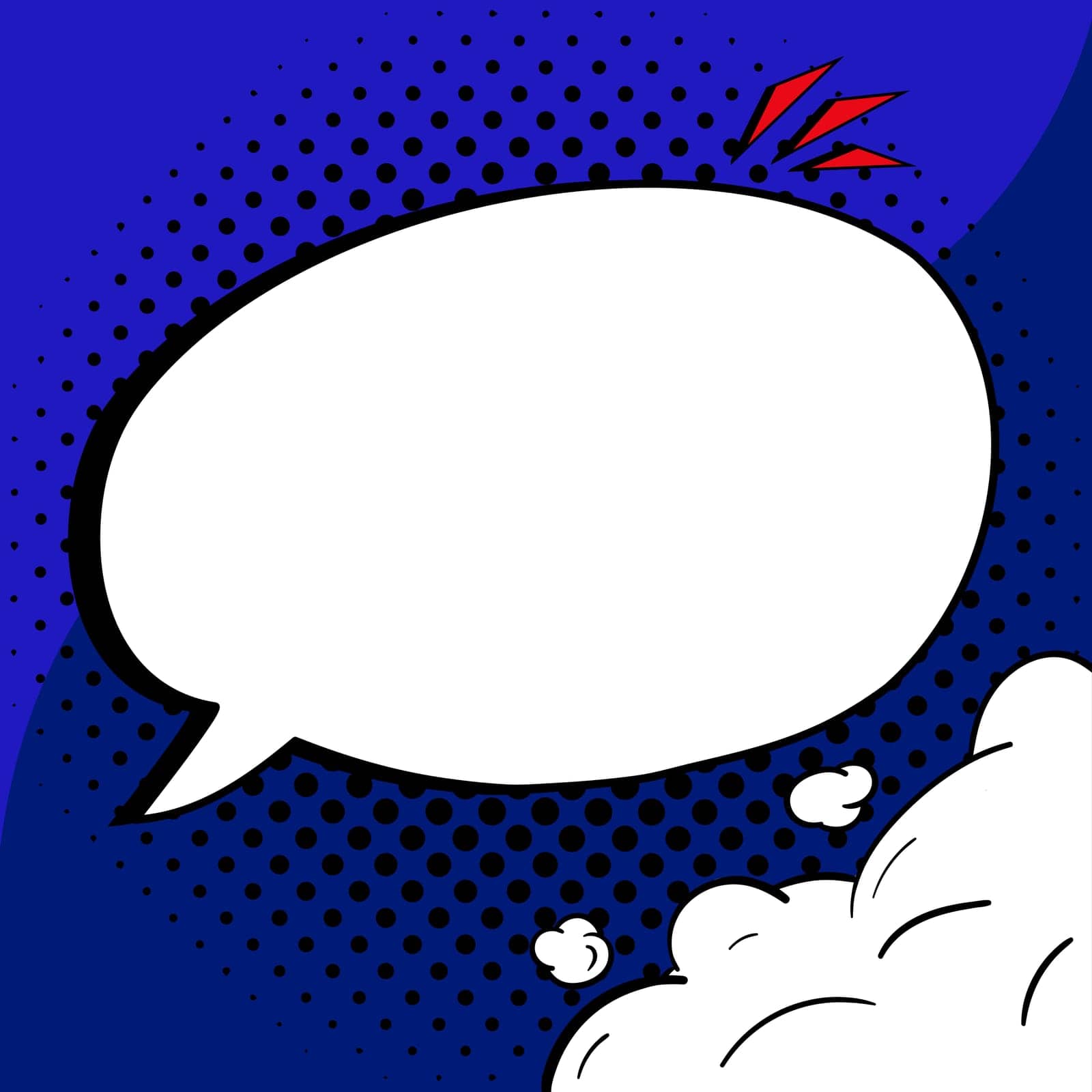 Comic Blank Speech Bubble With Copy Space And Colorful Doodles. Design Of Empty Template In Explosion Framework Representing Social Media Messaging And Connecting. by nialowwa