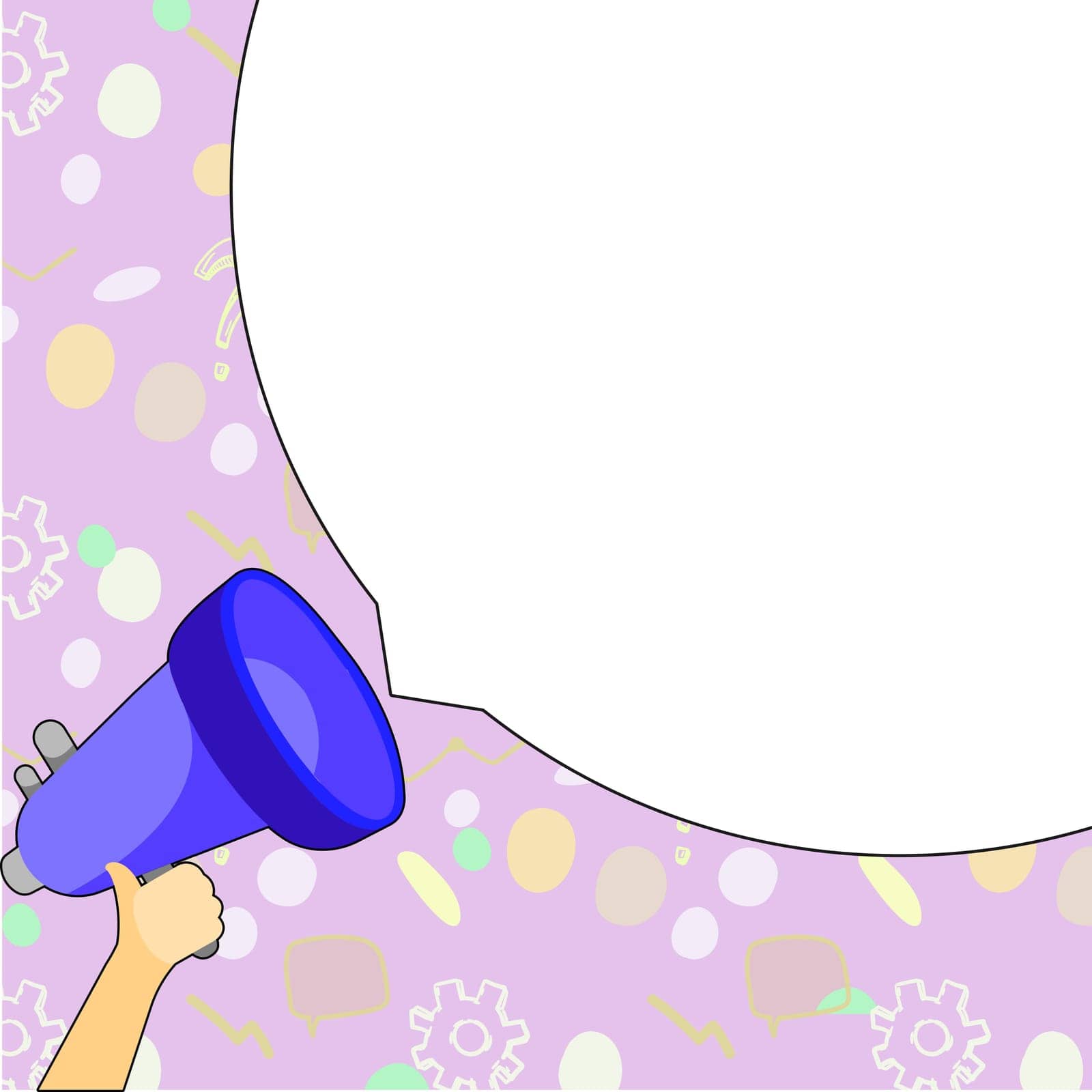 Bright Illustration Of Megaphone Making Loudly Brand New Infolmation. Using Bullhorn Giving Powerful Great News Advertisement With Speach Bubble. Big Empty Dialog Box by nialowwa
