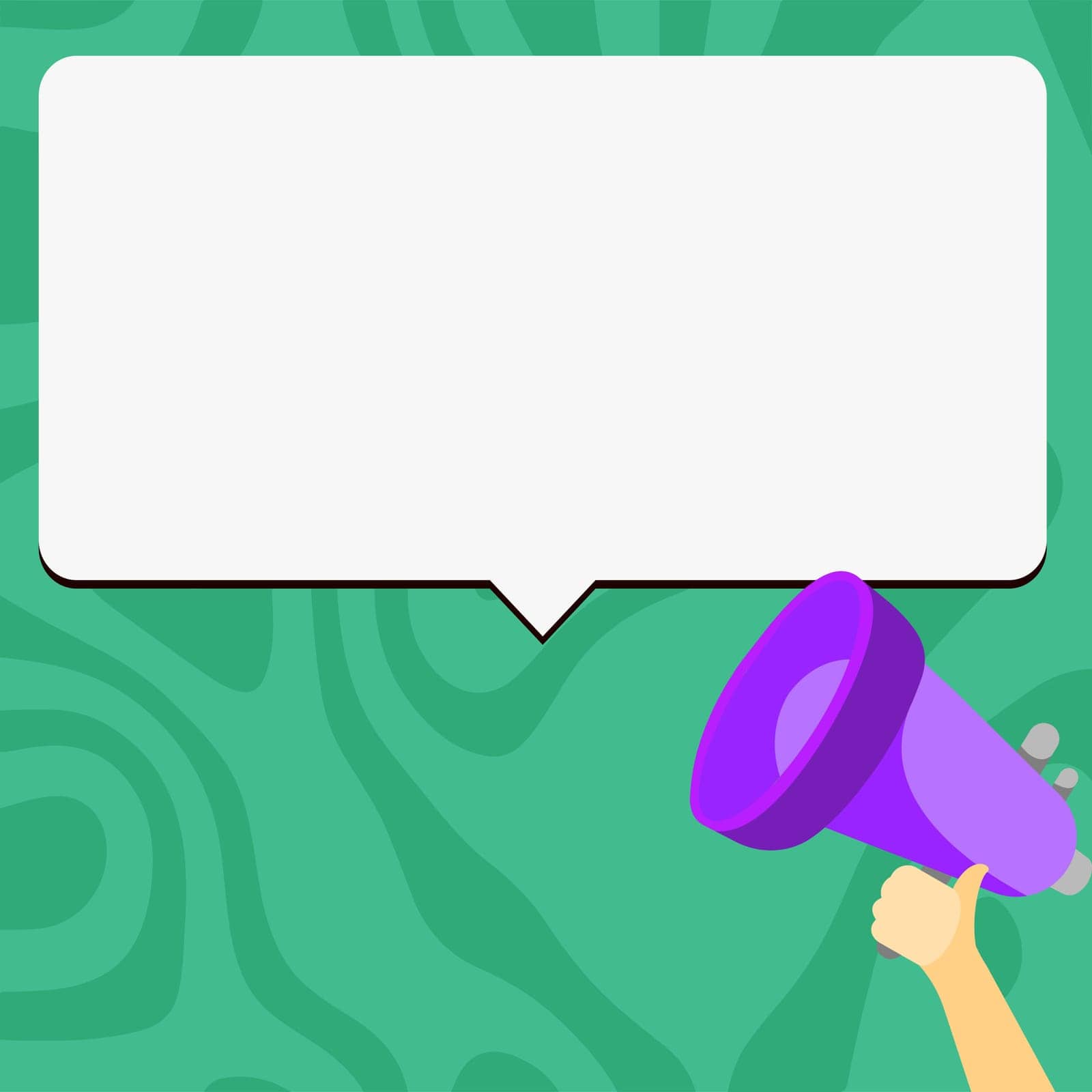 Megaphone In Hand Voice Device With Speech Bubble Presenting Important Brand New Messages. Bullhorn Drawing With Dialog Balloon Showing Announcement. by nialowwa