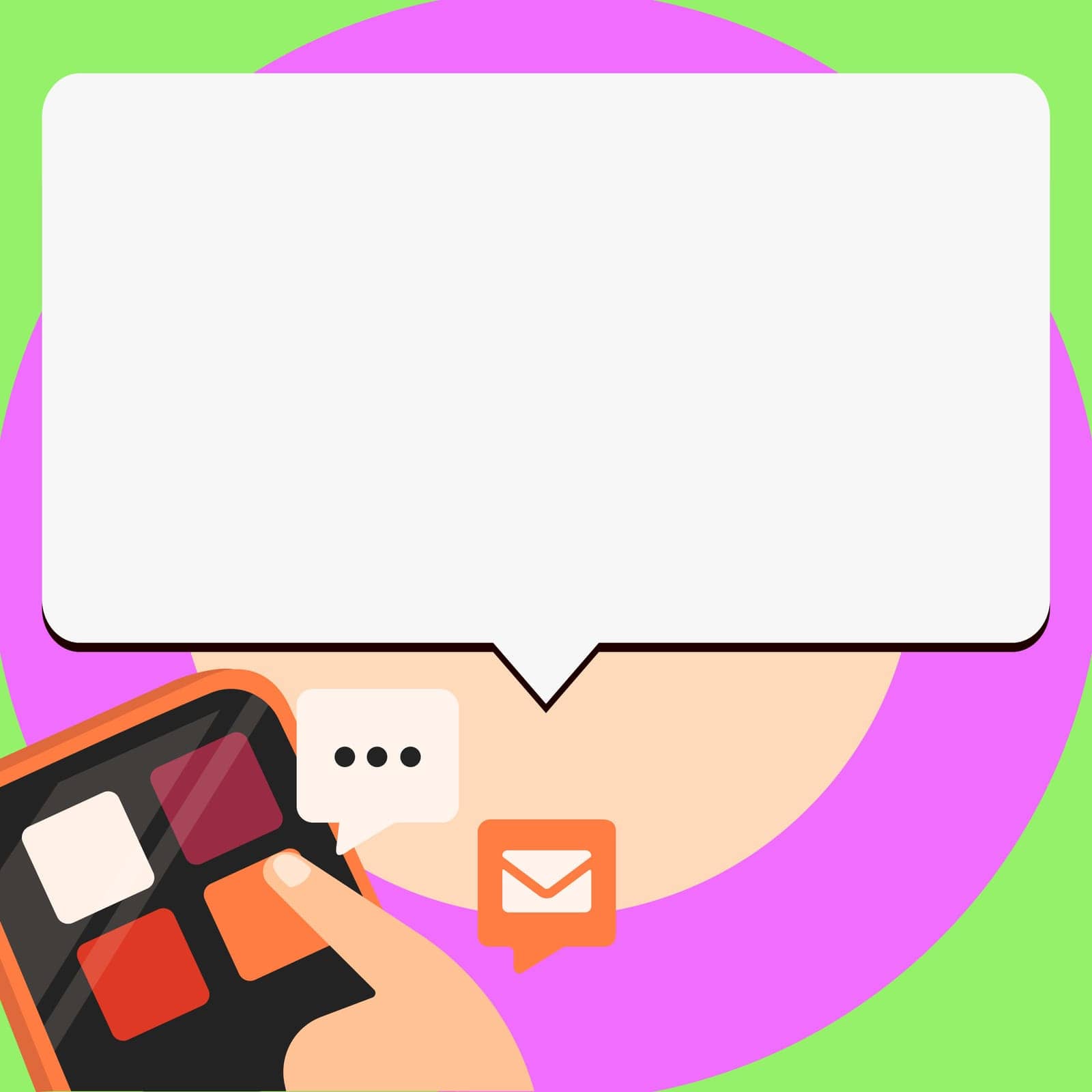 Mobile phone with information on the screen. Bright color illustration with important information. Big white speech bubble for text. Agenda. Critical Updates Displayed. by nialowwa