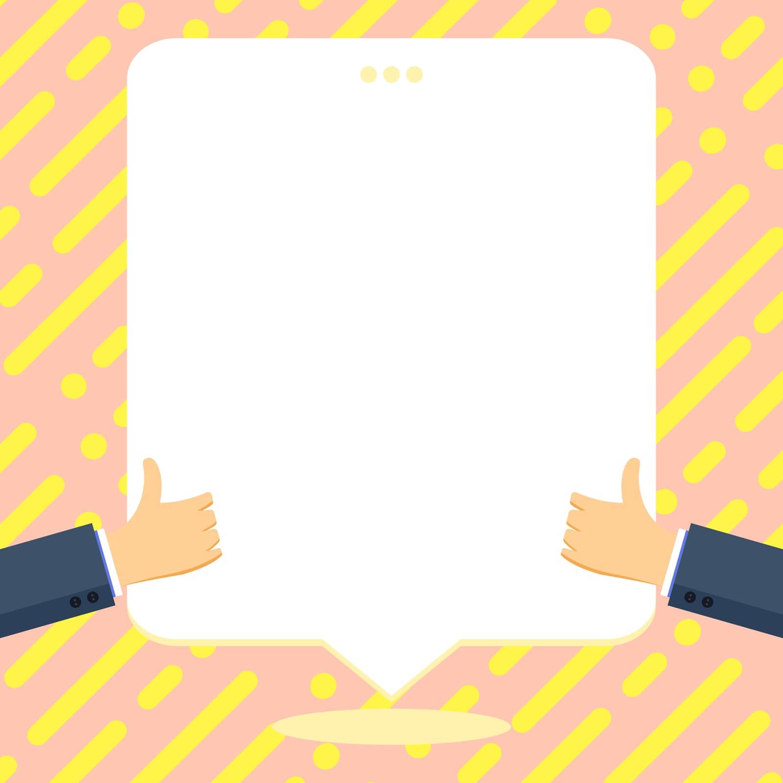 Big finger raised up pointing to whiteboard with information. White text holder behind hands contains main message. Empty speech bubble on bright colored background. by nialowwa