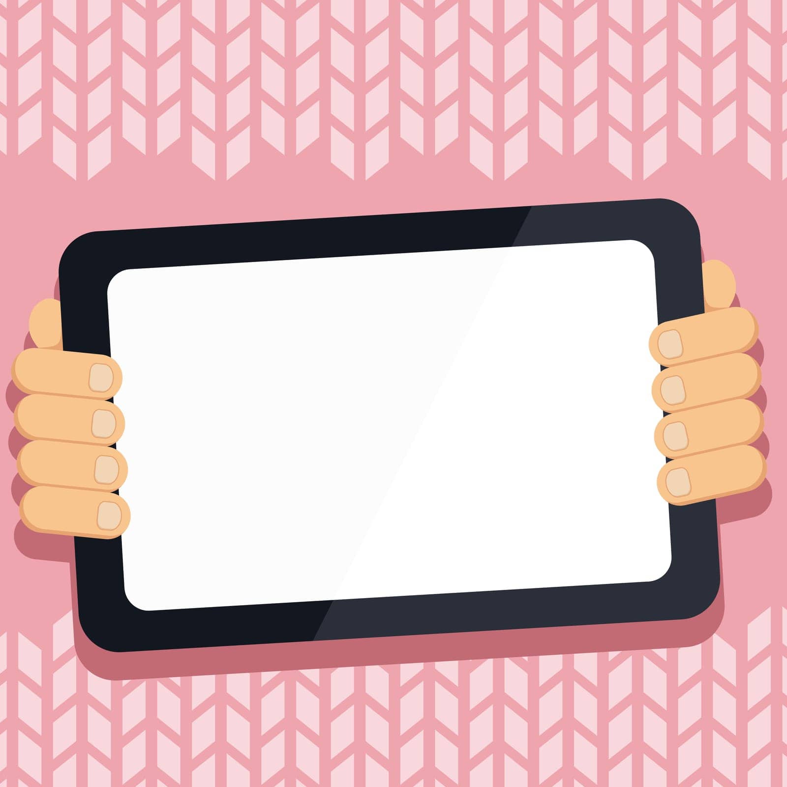 Two hands holding tablet with Critical Announcements. Important information on the screen. Blank space for text. Empty box to presentation. Bright colored background. by nialowwa