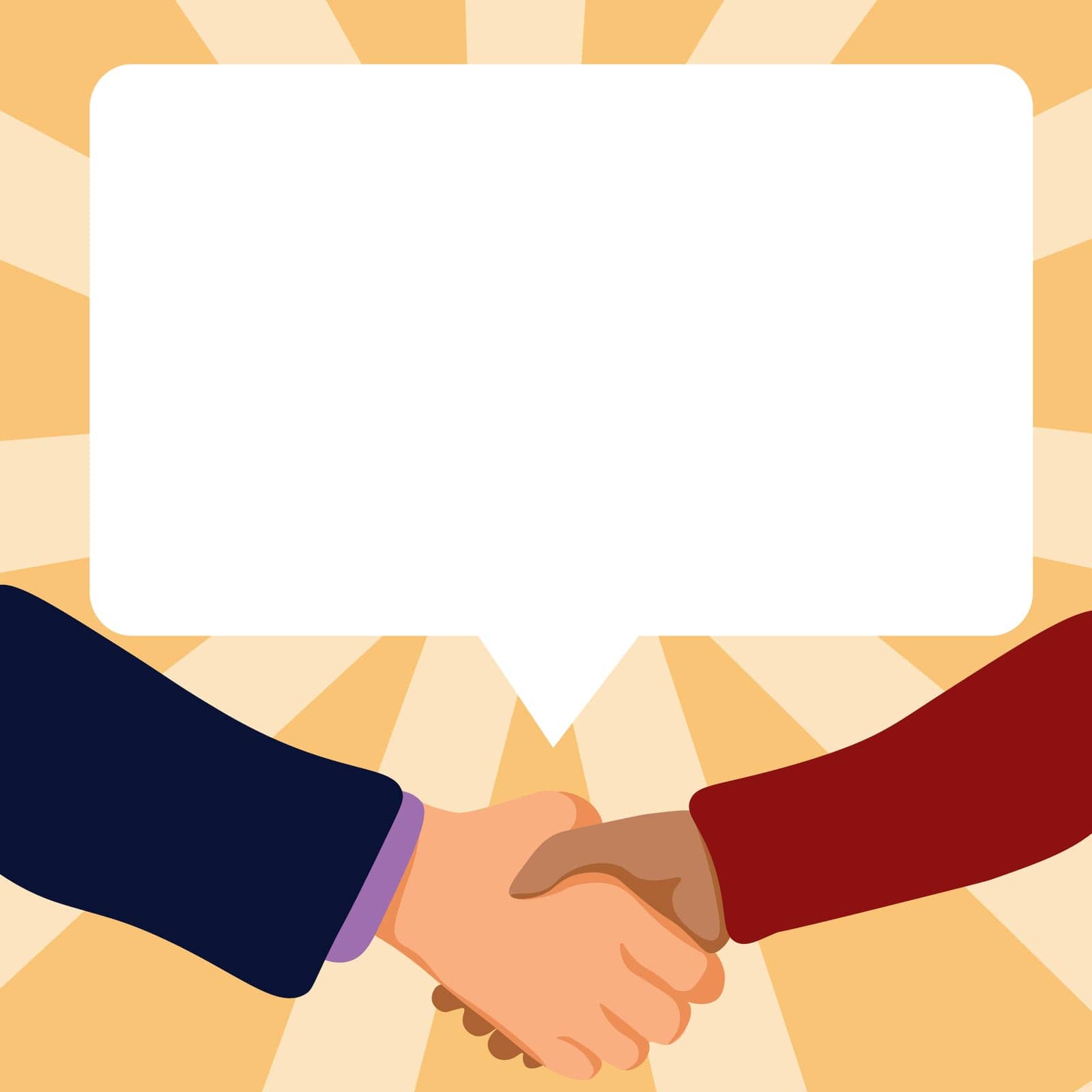 Handshake on colored background. Speech bubble with important information.