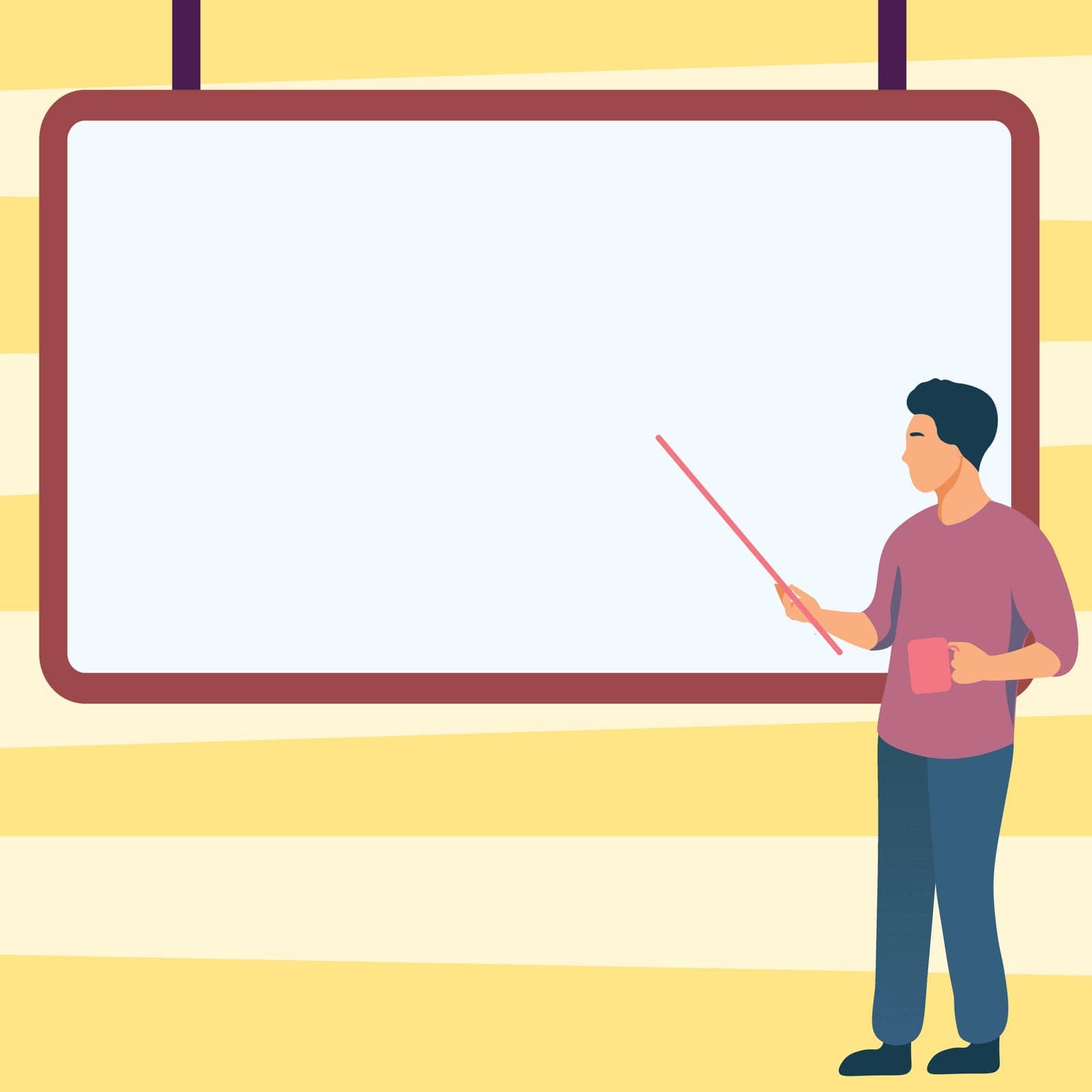 Man pointing with stick to important information written on whiteboard.