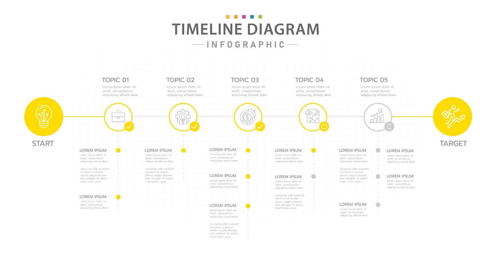 Infographic template for business. 5 Steps modern Timeline diagram calendar with circle and topics, presentation vector infographic. by Infowizard