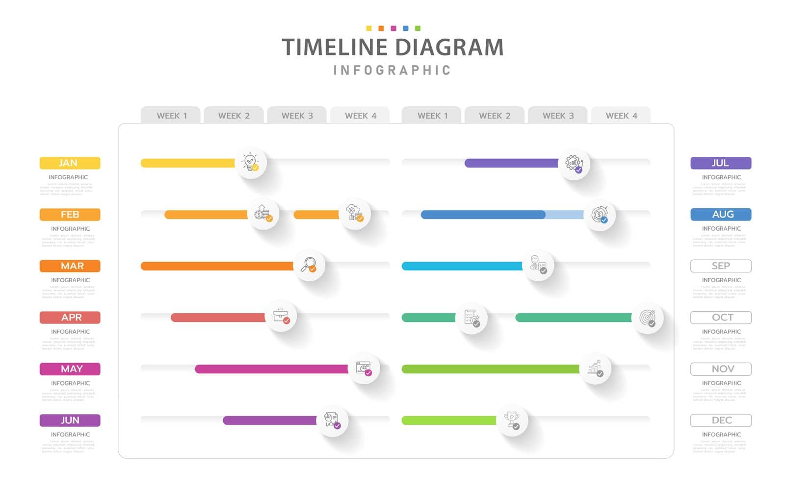 Infographic template for business. 12 Months Modern Timeline diagram roadmap with progress calendar, presentation vector infographic. by Infowizard