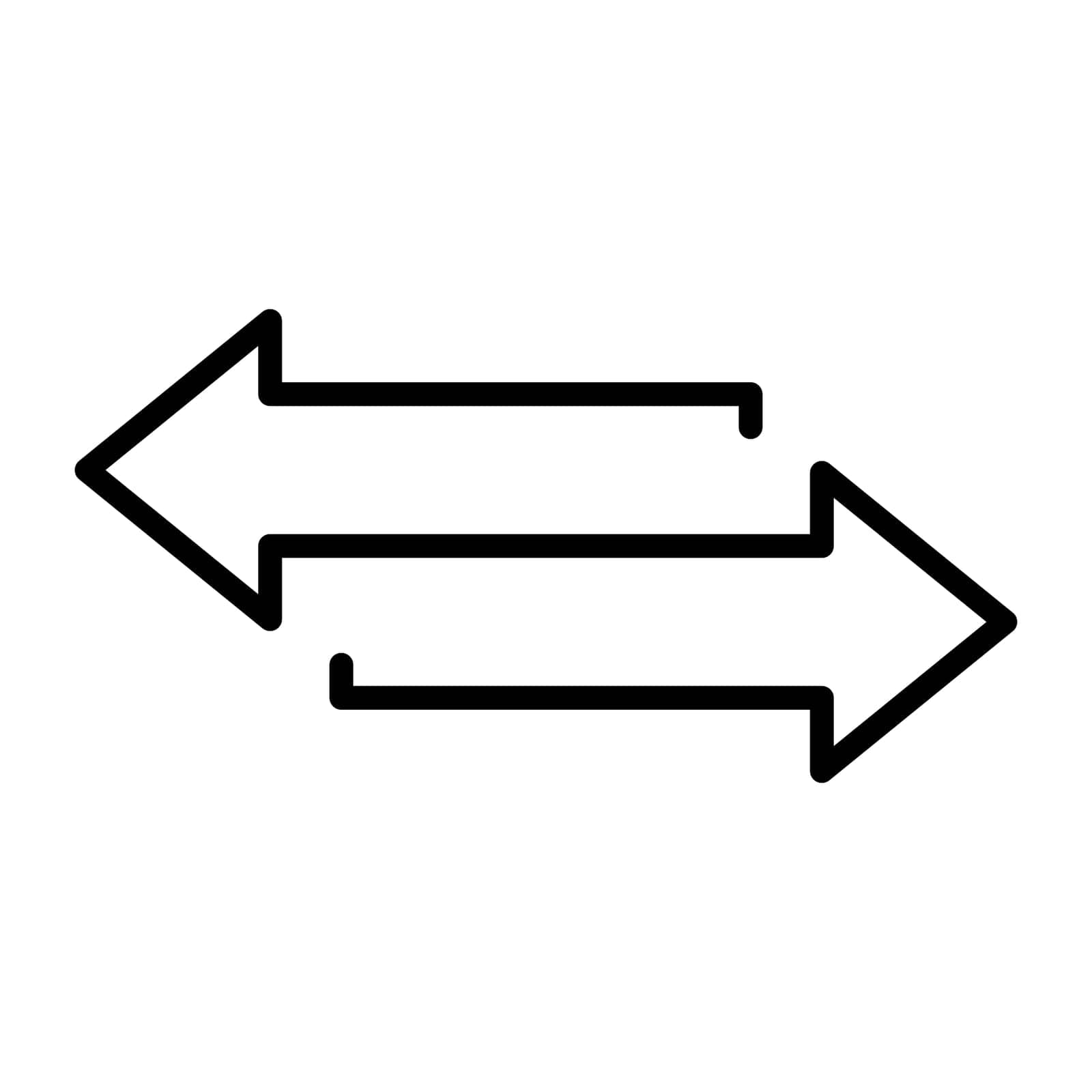 Right and left linear arrows. Vector arrows set. Black outline arrows. Vector illustration.