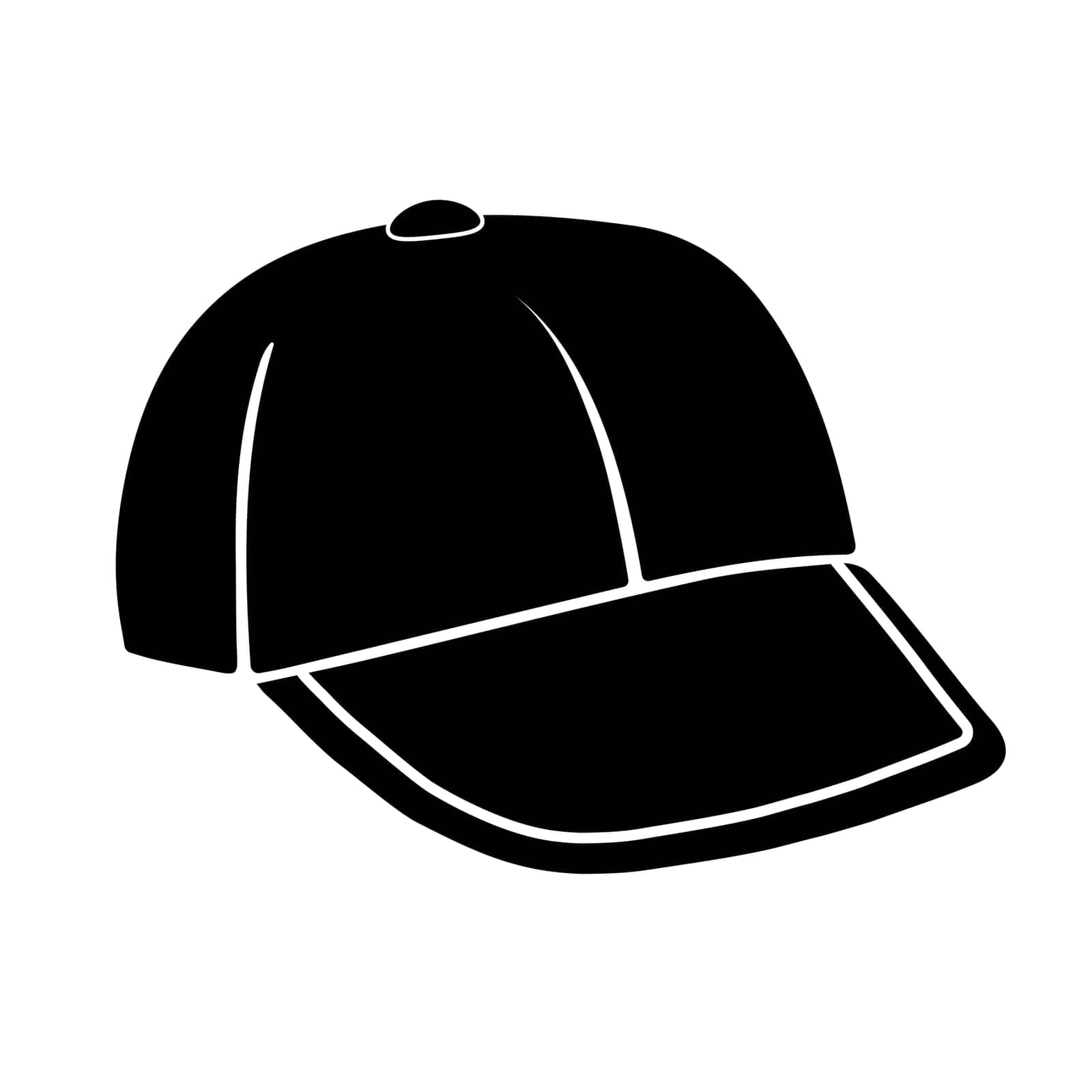 Baseball cap icon. Black baseball cap icon on white background. by Chekman