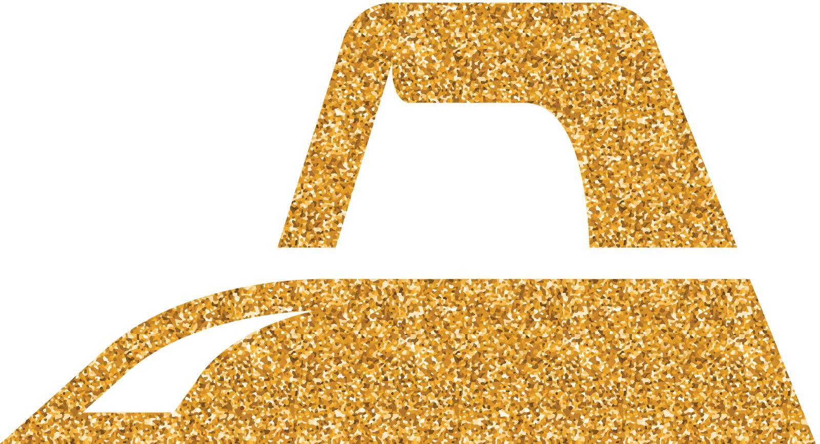 Iron icon in gold glitter texture. Sparkle luxury style vector illustration.