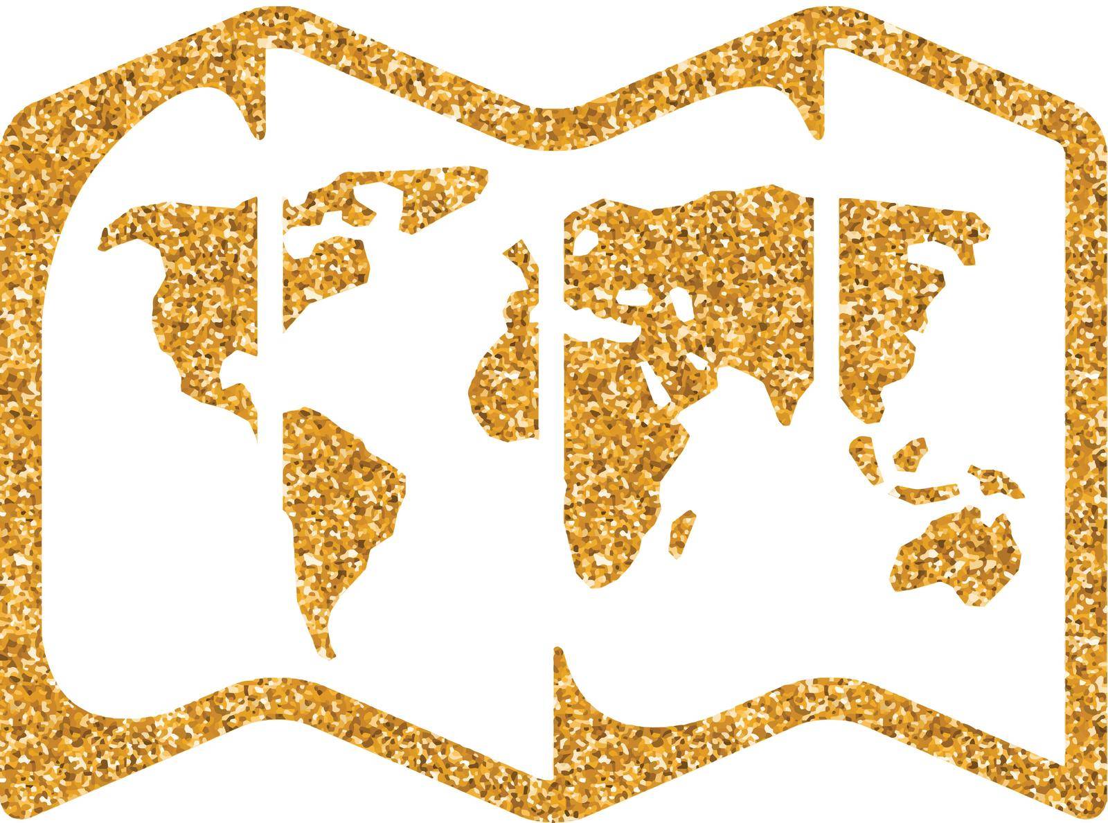 Road map icon in gold glitter texture. Sparkle luxury style vector illustration.