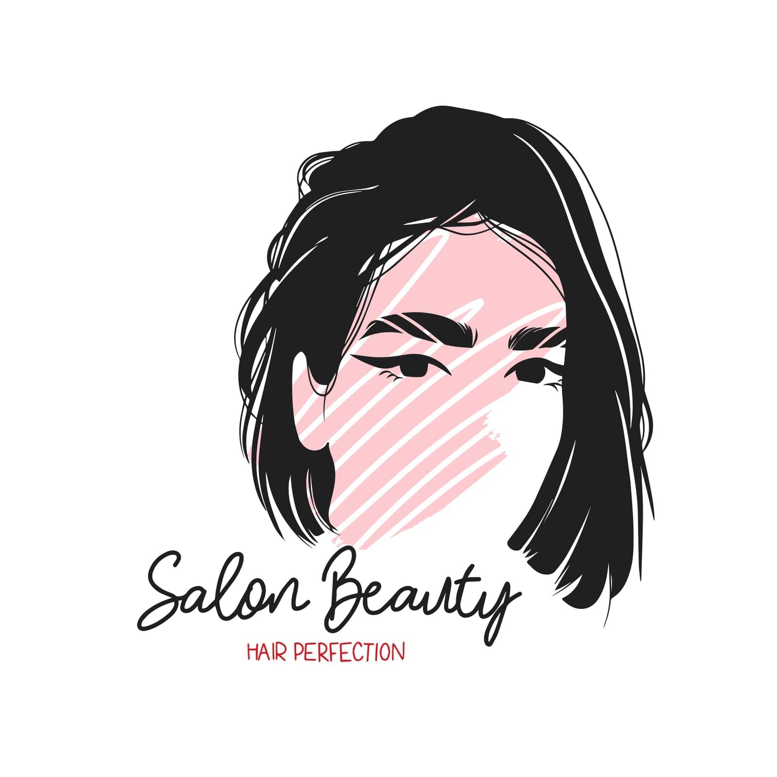 Outline silhouette of a girl with beautiful eyebrows and hair, Hair Perfect, beauty salon, logo by anjdonets