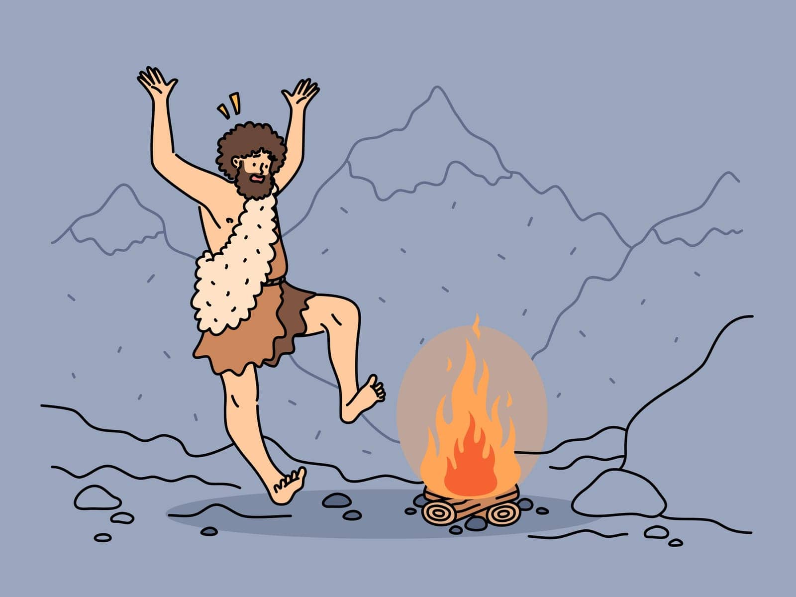 Indigenous man dancing near fire by VECTORIUM