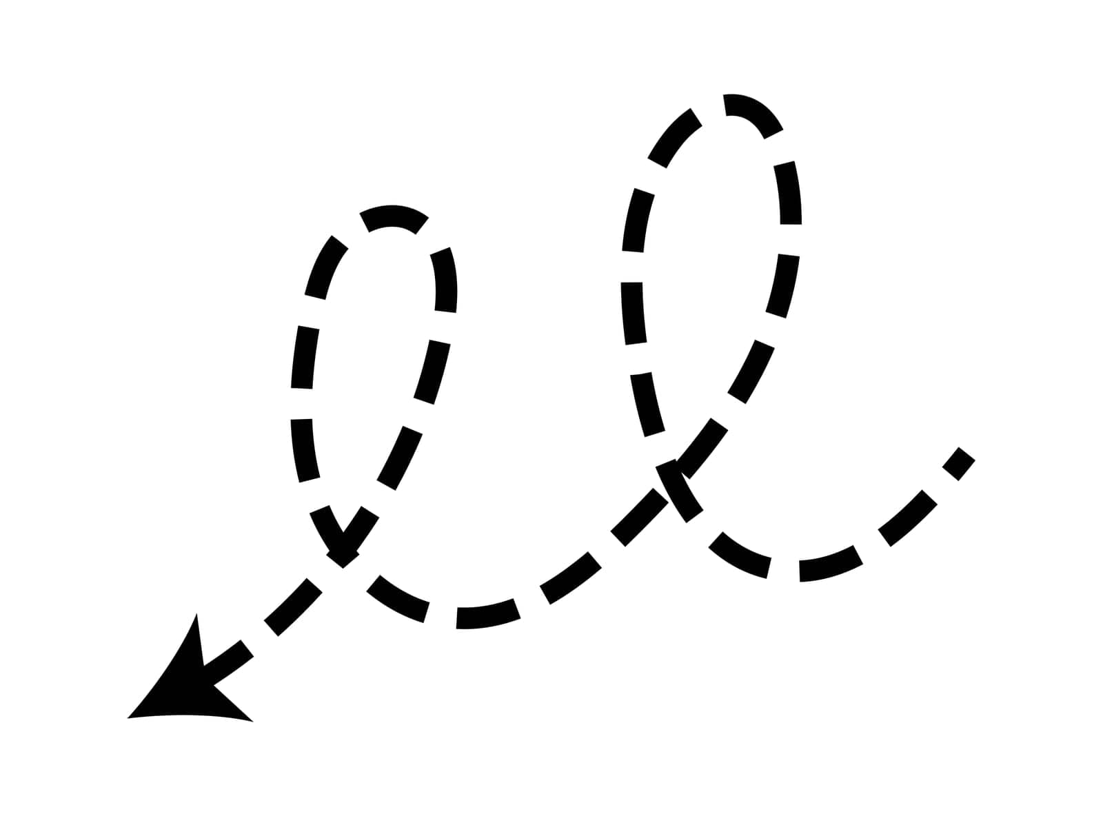 Dashed arrow set. Vector doodle dot line. Thin pointer arrows.