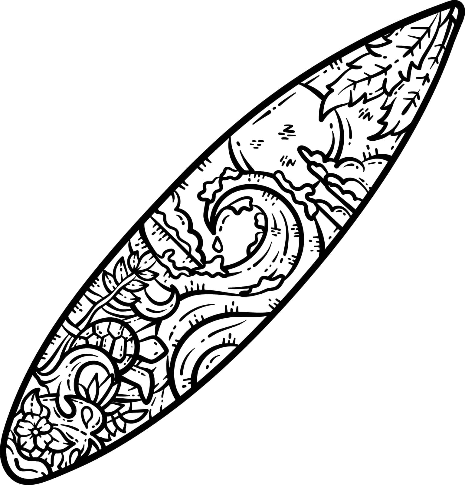 A cute and beautiful coloring page of a Surfing Board. Provides hours of coloring fun for adults.