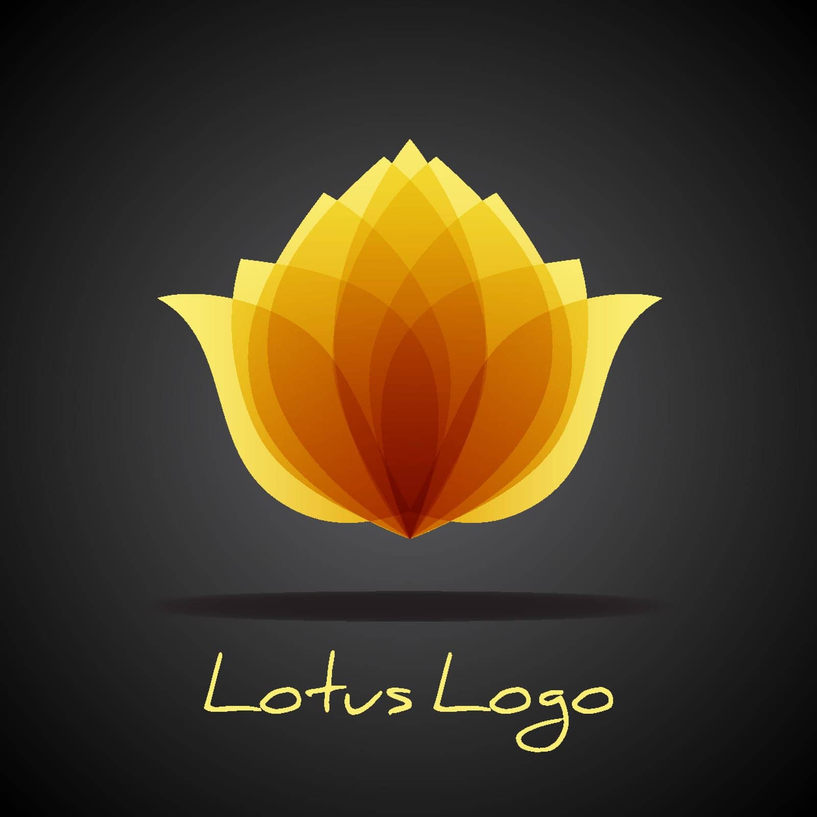 Golden lotus logo. Design flower symbol. Vector organic floral emblem template. Natural brand style of spa, cosmetics or beauty salon.