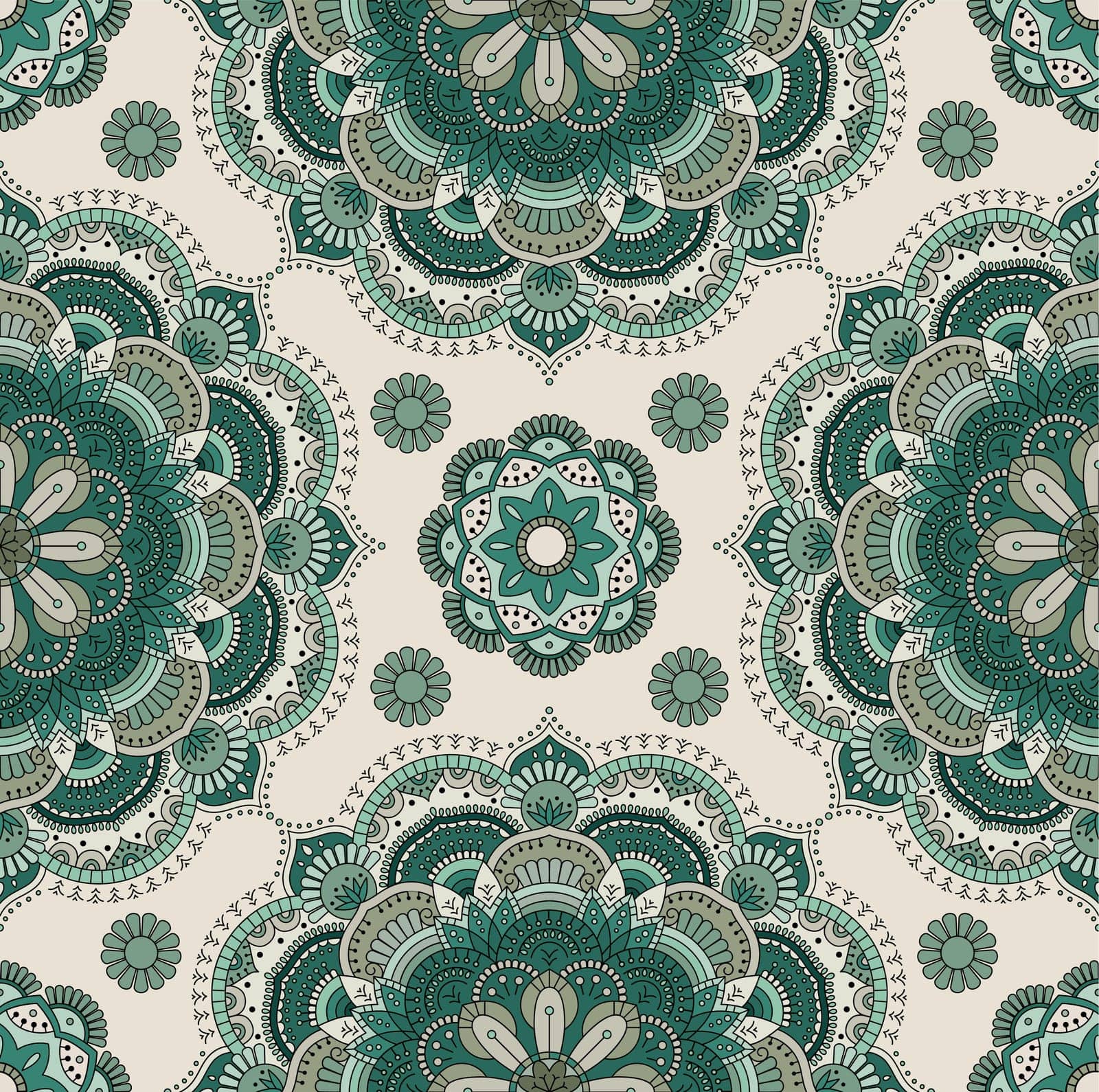 Ornamental green mandala pattern. Round Ornament Seamless pattern. Indian. Arabic, Islam ornament, Buddhism culture symbol by Olechka