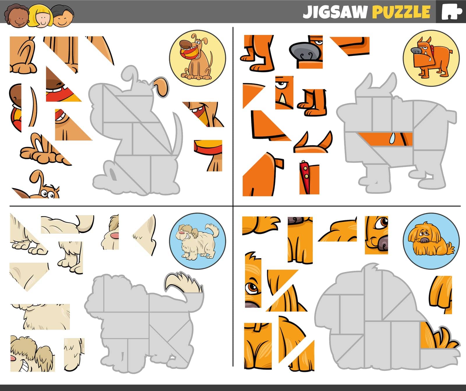 jigsaw puzzle games set with funny cartoon dogs by izakowski
